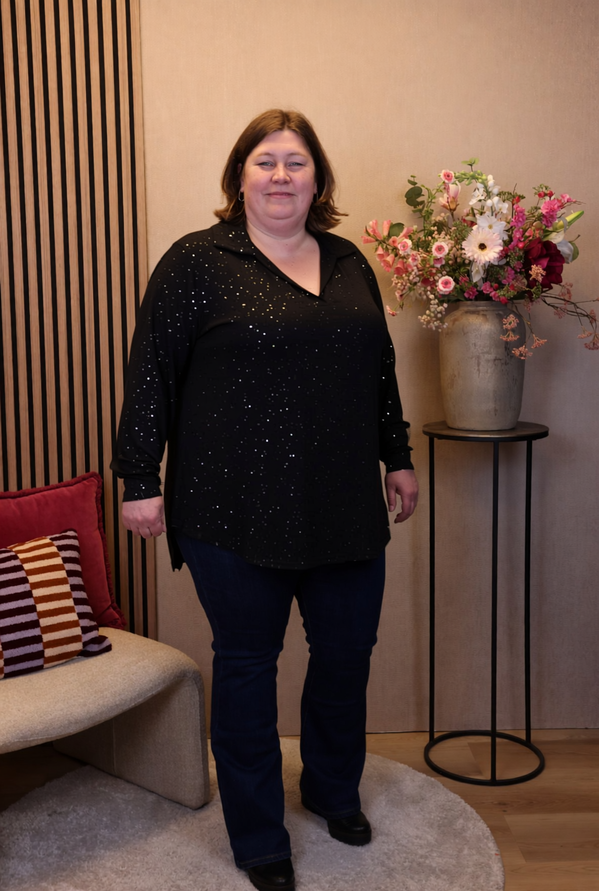 Dora | Bluse schwarz Langarm 52 bis 58