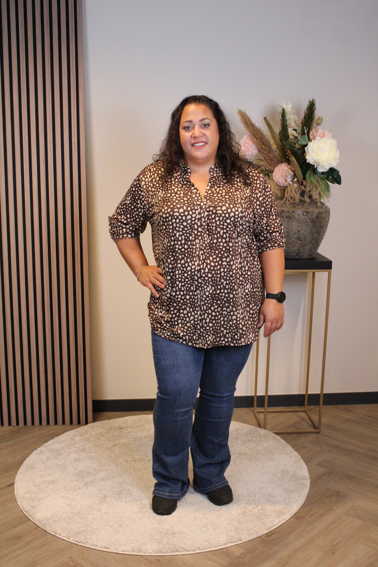 Frieda | Bluse braun Langarm 48 bis 52