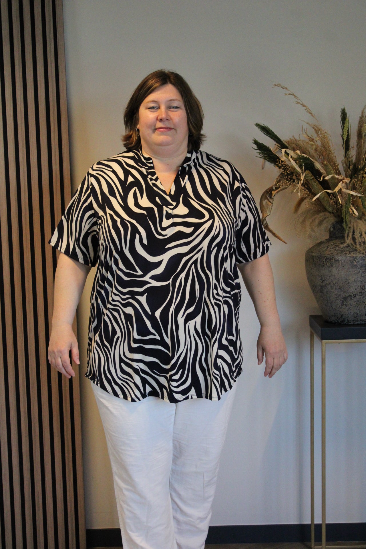 Beau | Blouse blauw korte mouw 52 t/m 58