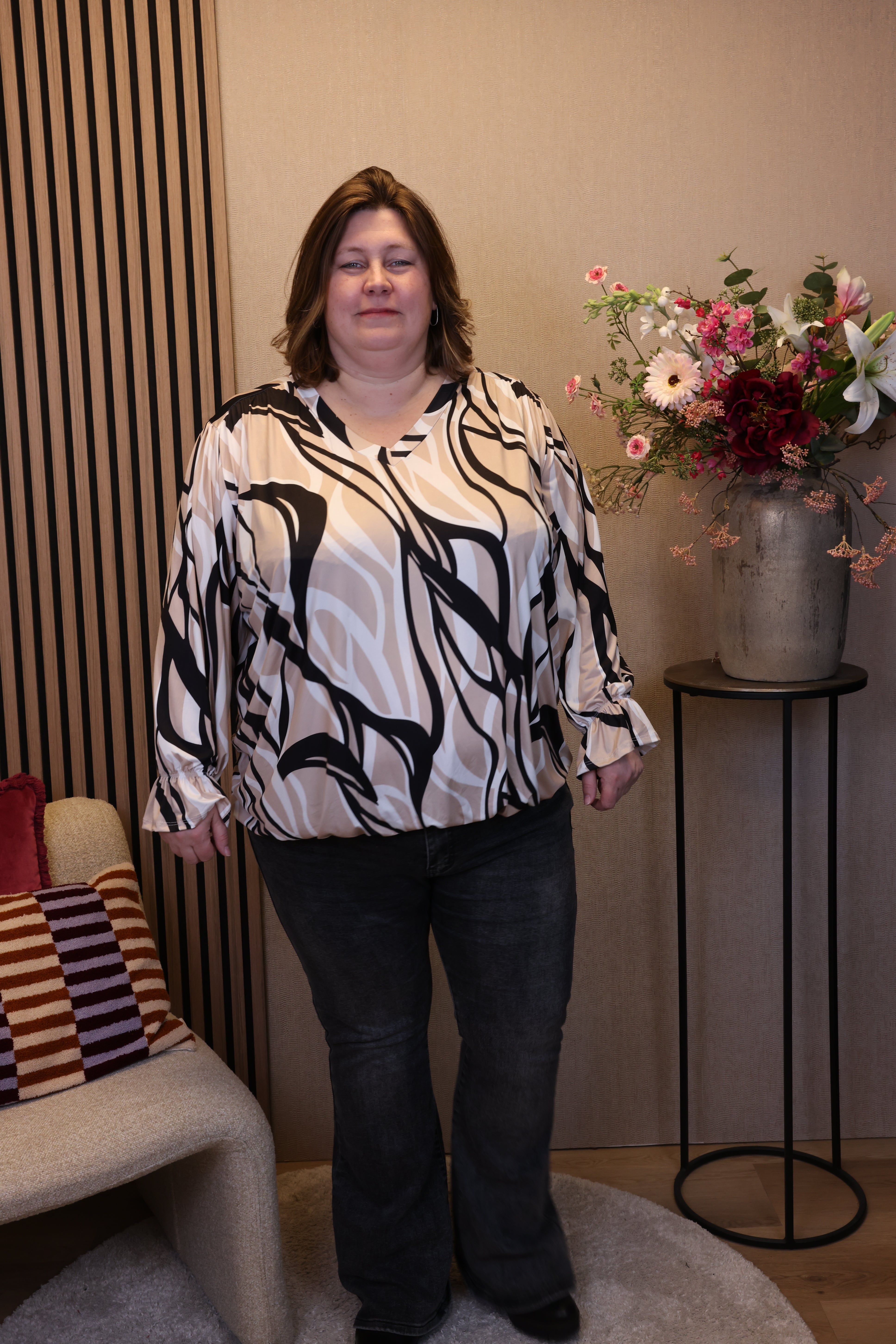 Dora | Bluse schwarz Langarm 52 bis 58