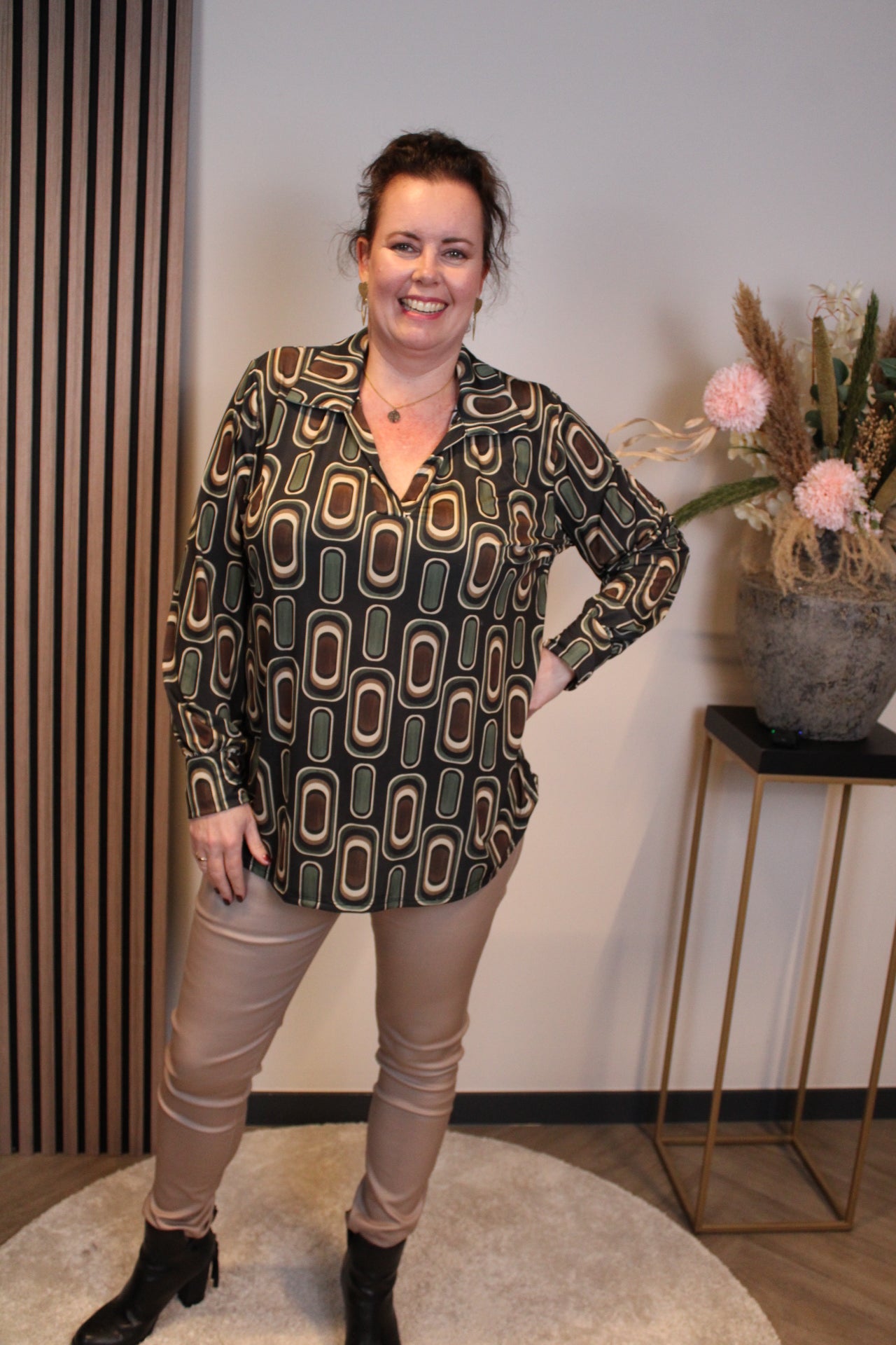 Lana | Blaue Bluse mit Kragen 38 bis 48