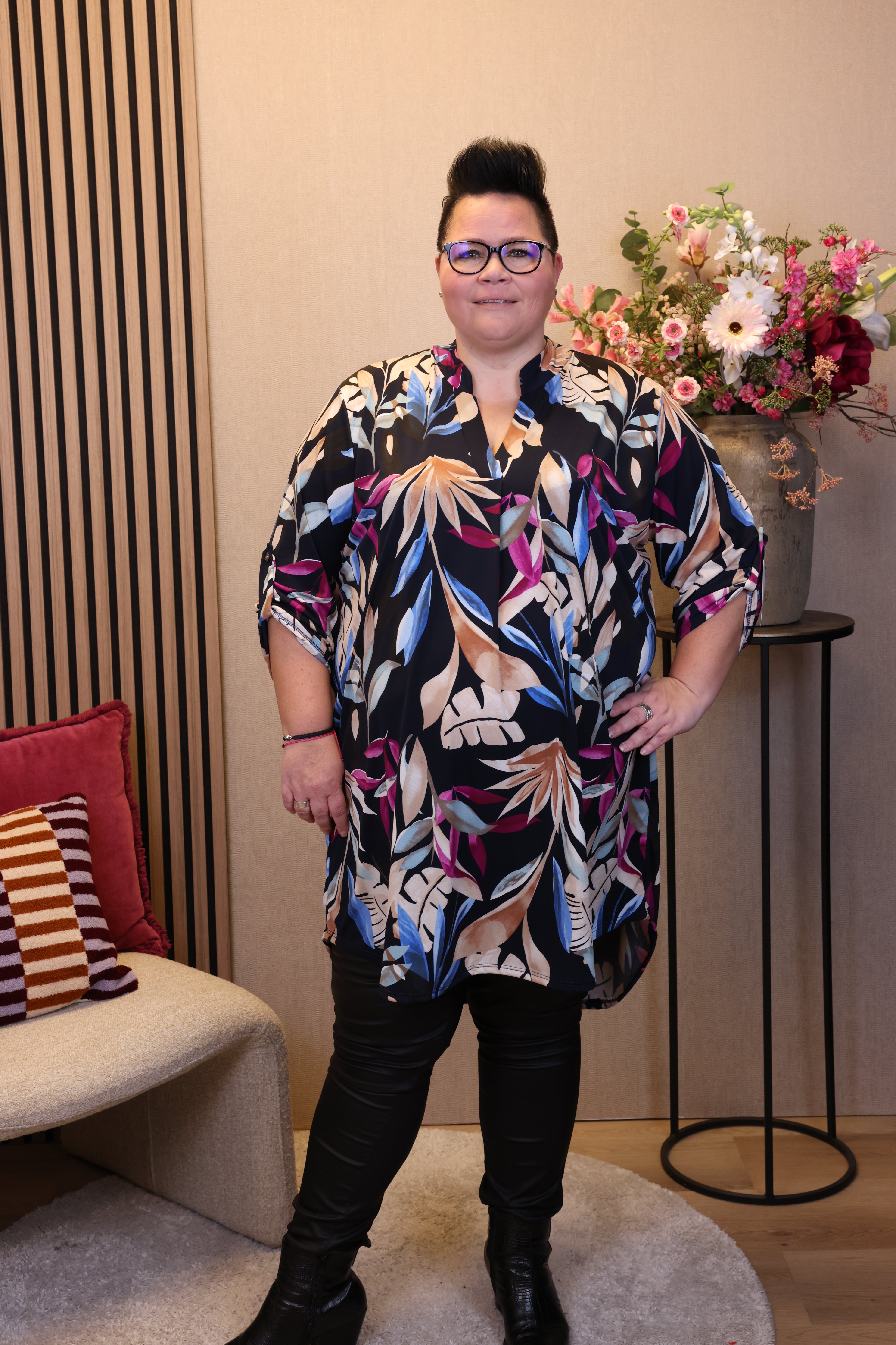 Dora | Bluse schwarz Langarm 52 bis 58