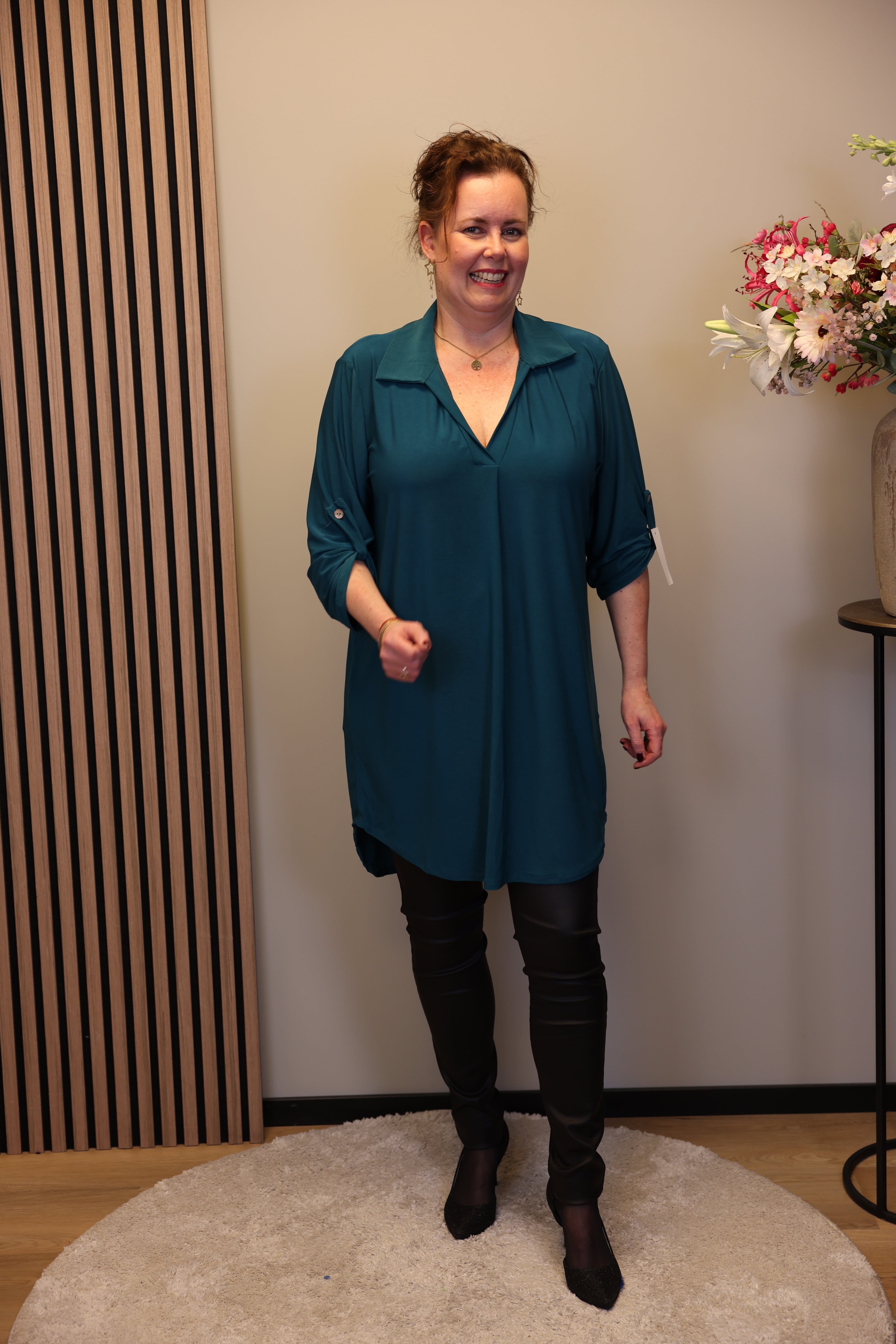 Lana | Blaue Bluse mit Kragen 38 bis 48