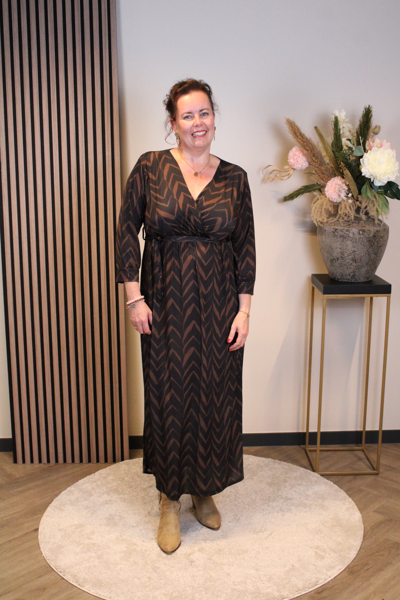Minke | Schwarz/braunes Langarmkleid 38 bis 44