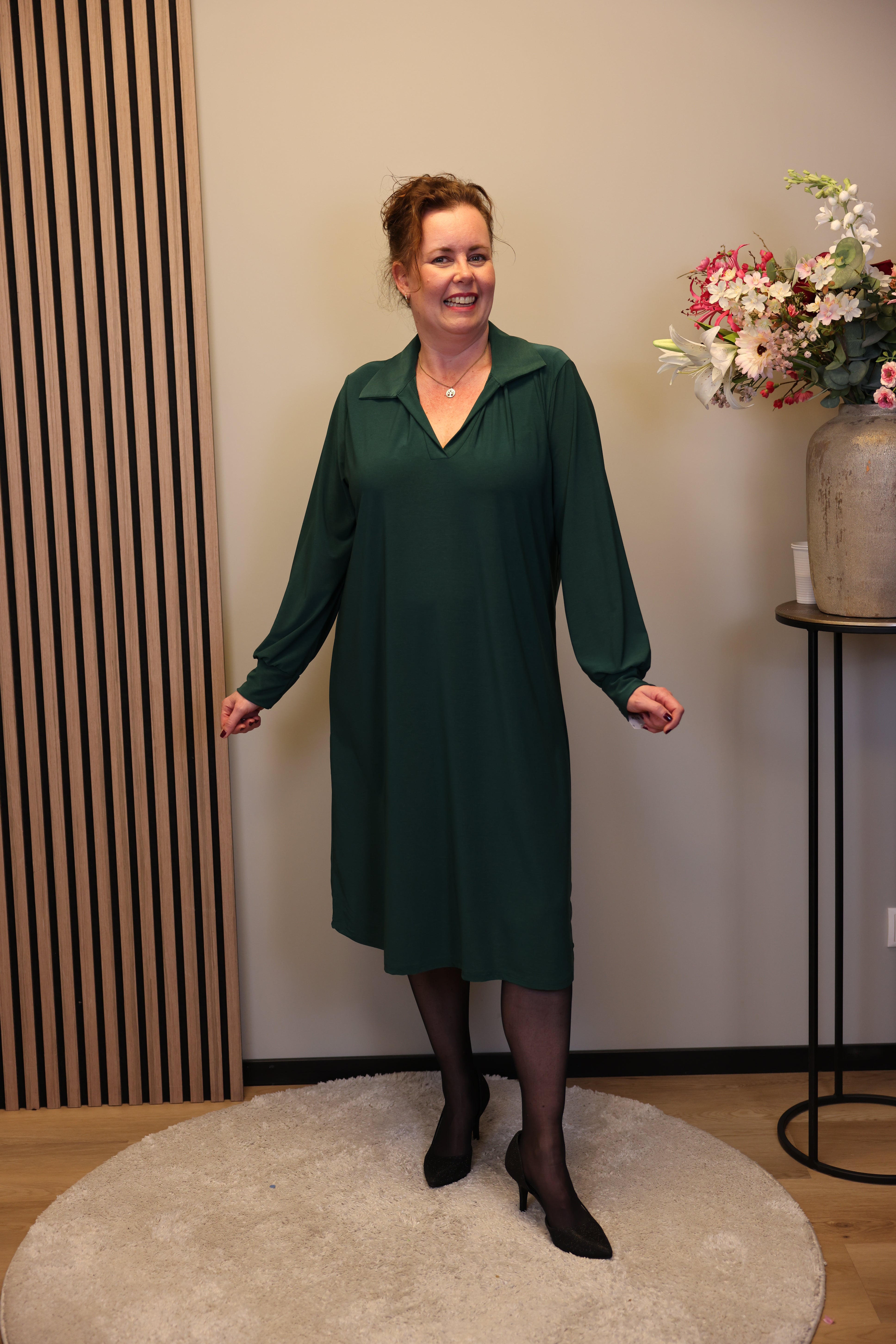 Christa | Grünes Kleid mit langen Ärmeln, Größe 38 bis 44