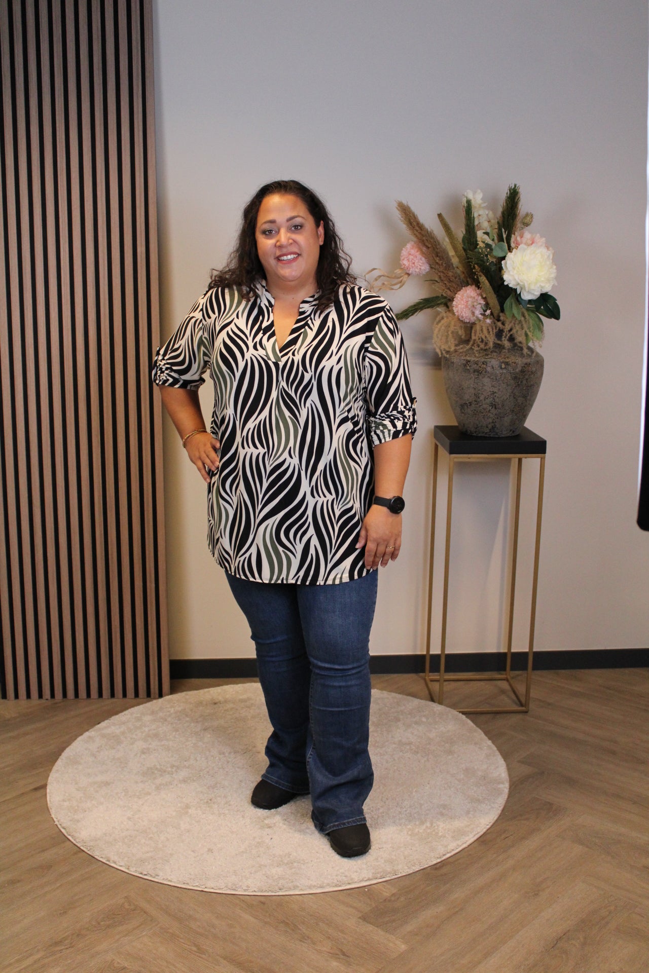 Jolisa | Bluse weiß/grün Langarm 48 bis 52