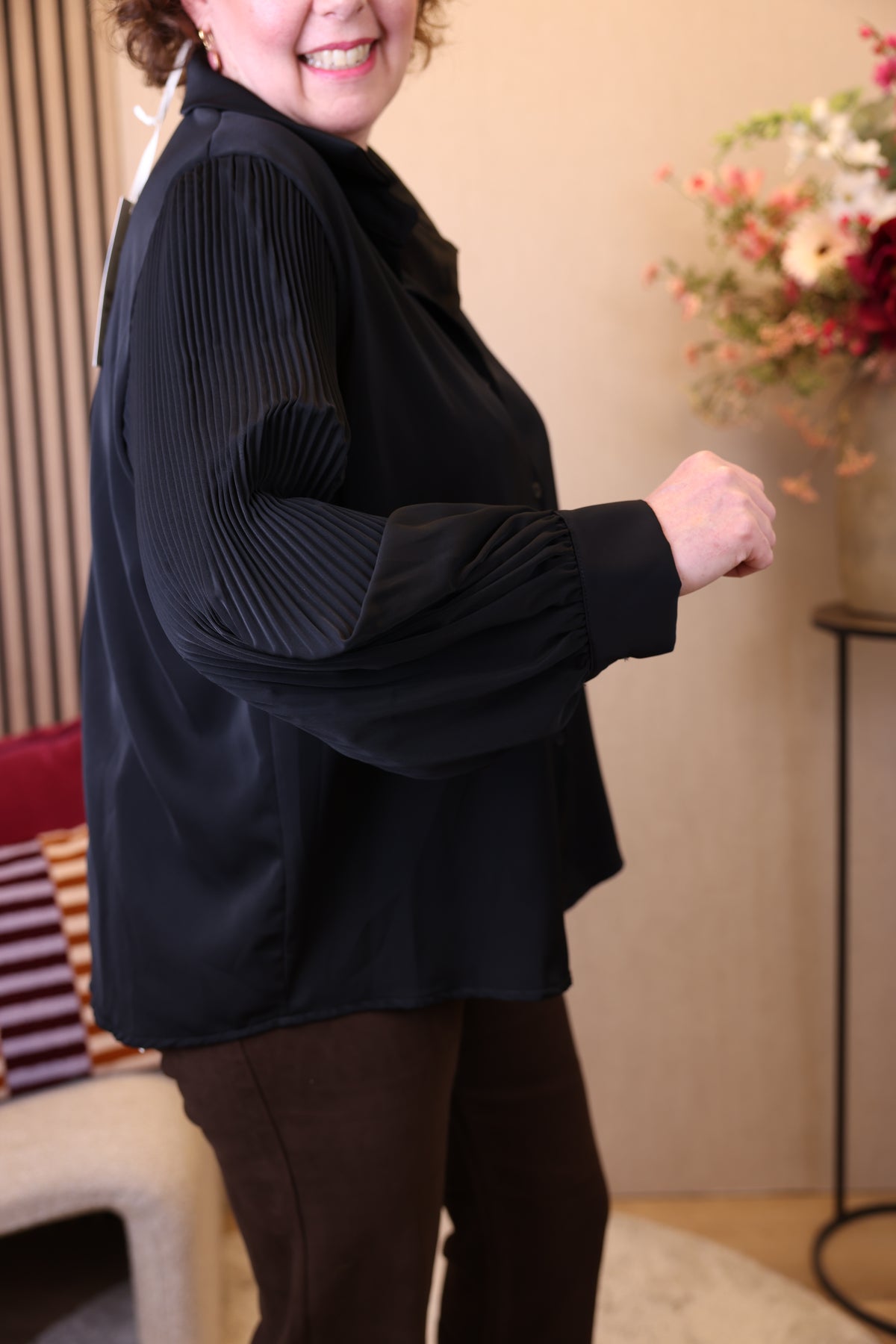 Dora | Bluse schwarz Langarm 52 bis 58