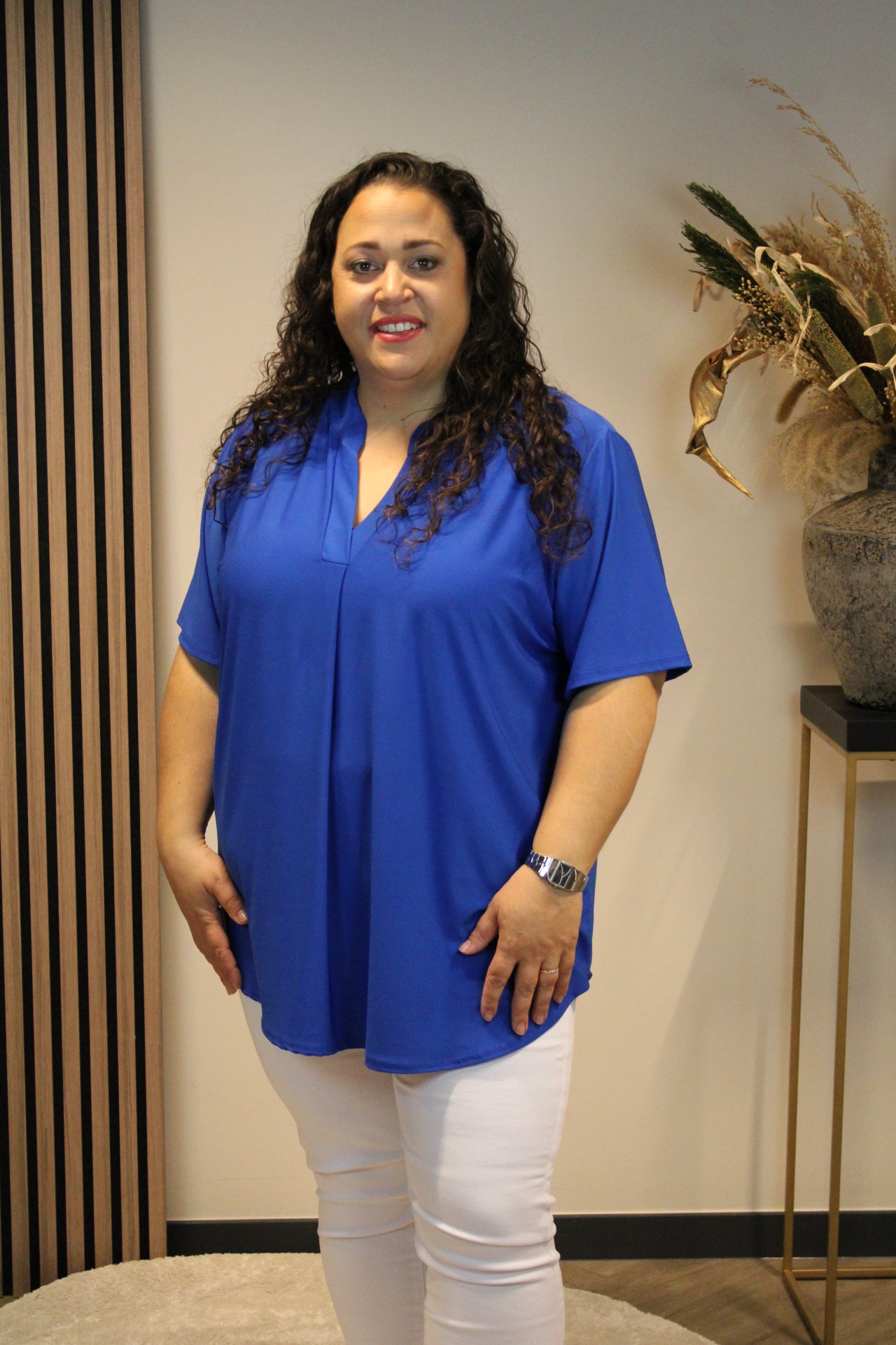 Juna | Bluse kobalt Kurzarm 48 bis 52
