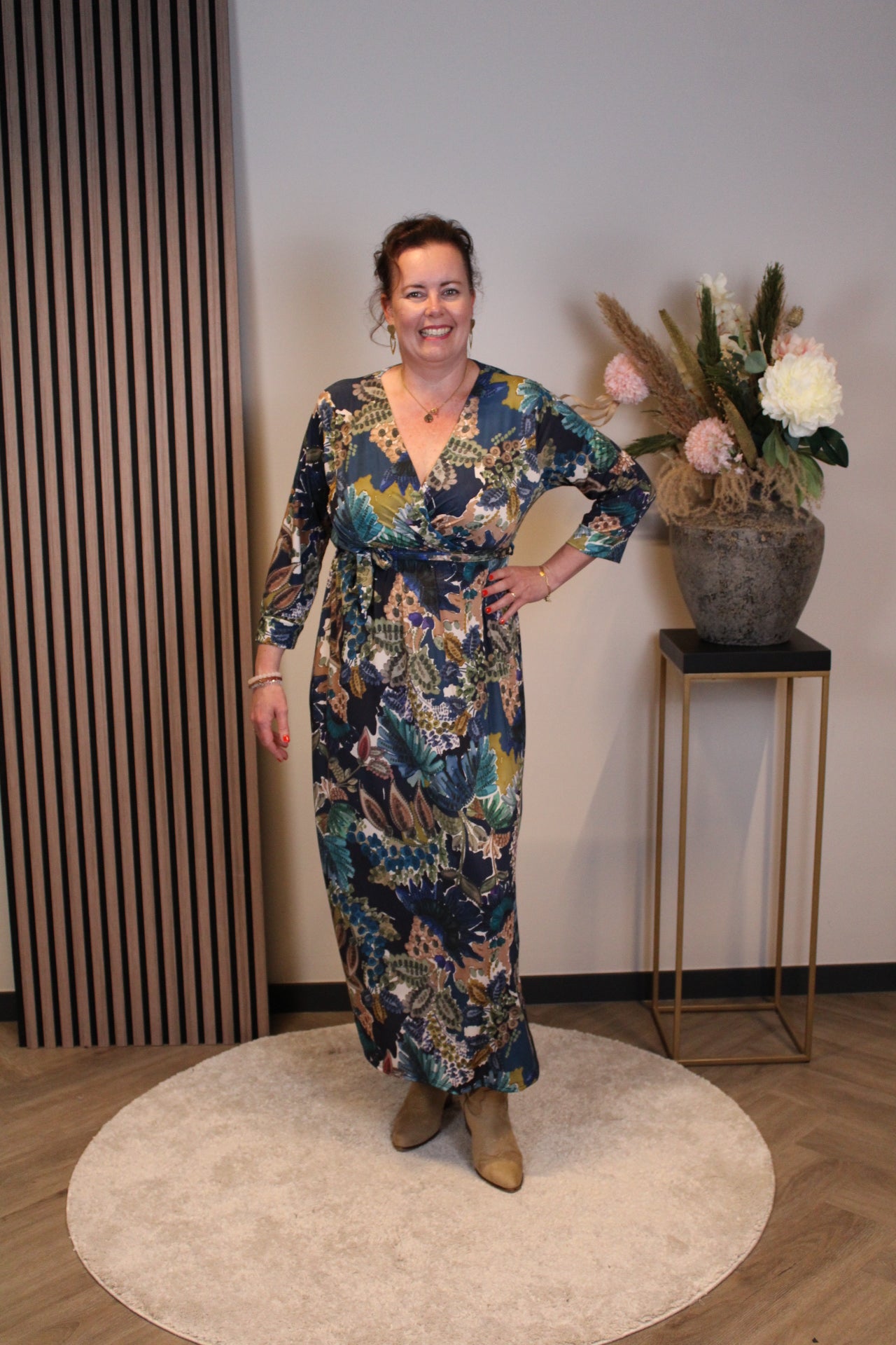 Christa | Blaues Kleid mit langen Ärmeln, Größe 38 bis 44