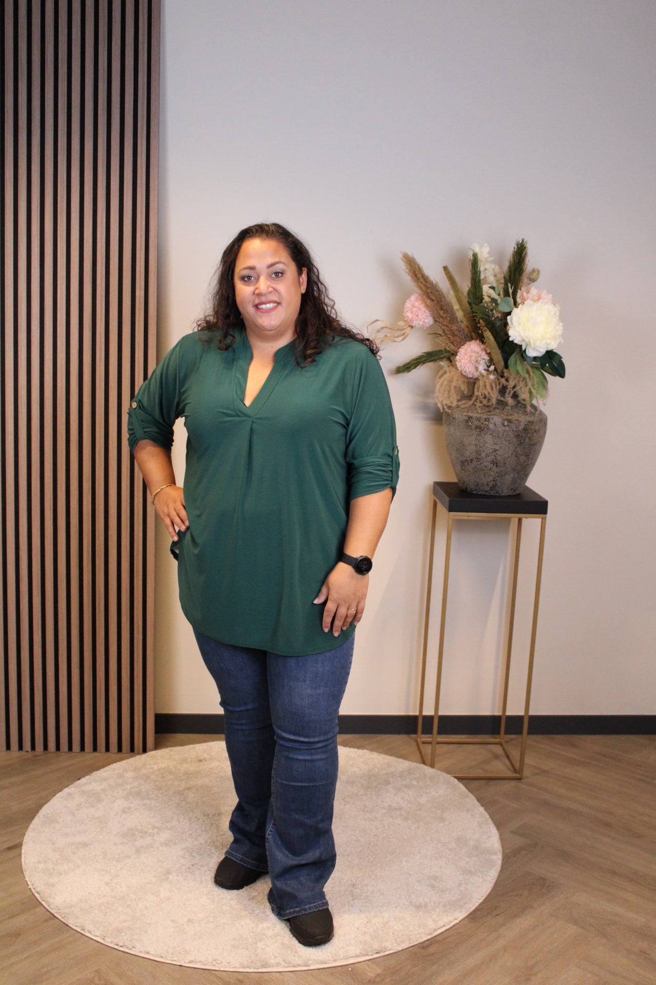 Mara | Bluse flaschengrün Langarm 48 bis 52