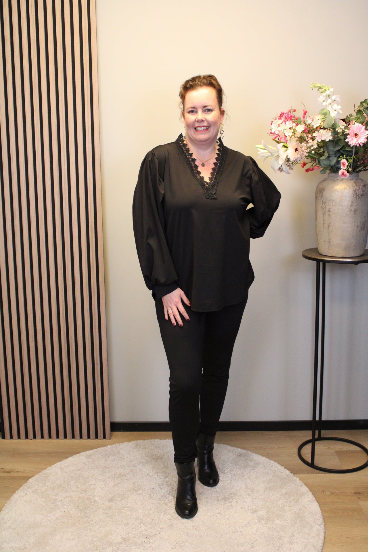 Dora | Bluse schwarz Langarm 52 bis 58