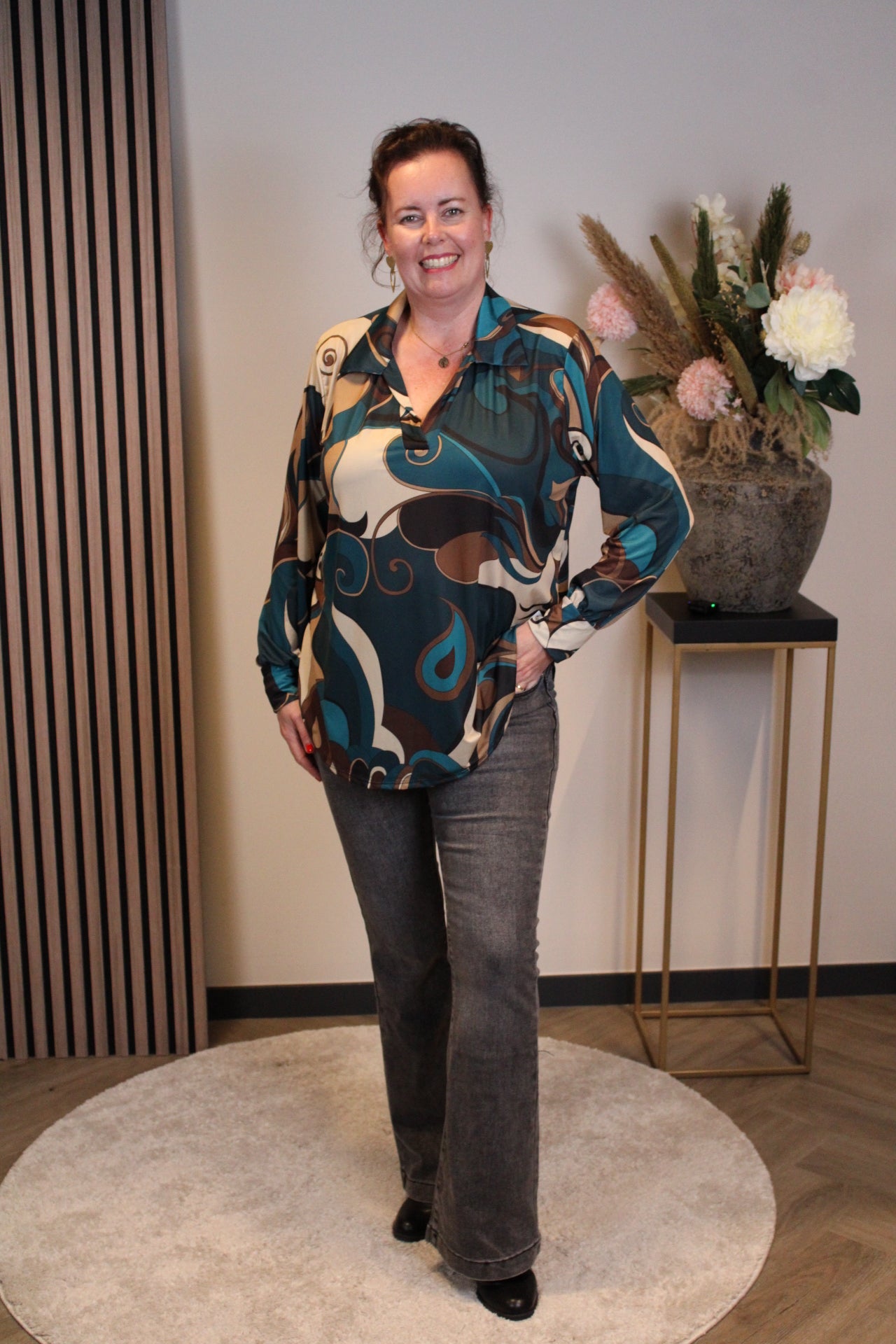 Angelina | Aqua Bluse mit Kragen 38 bis 48