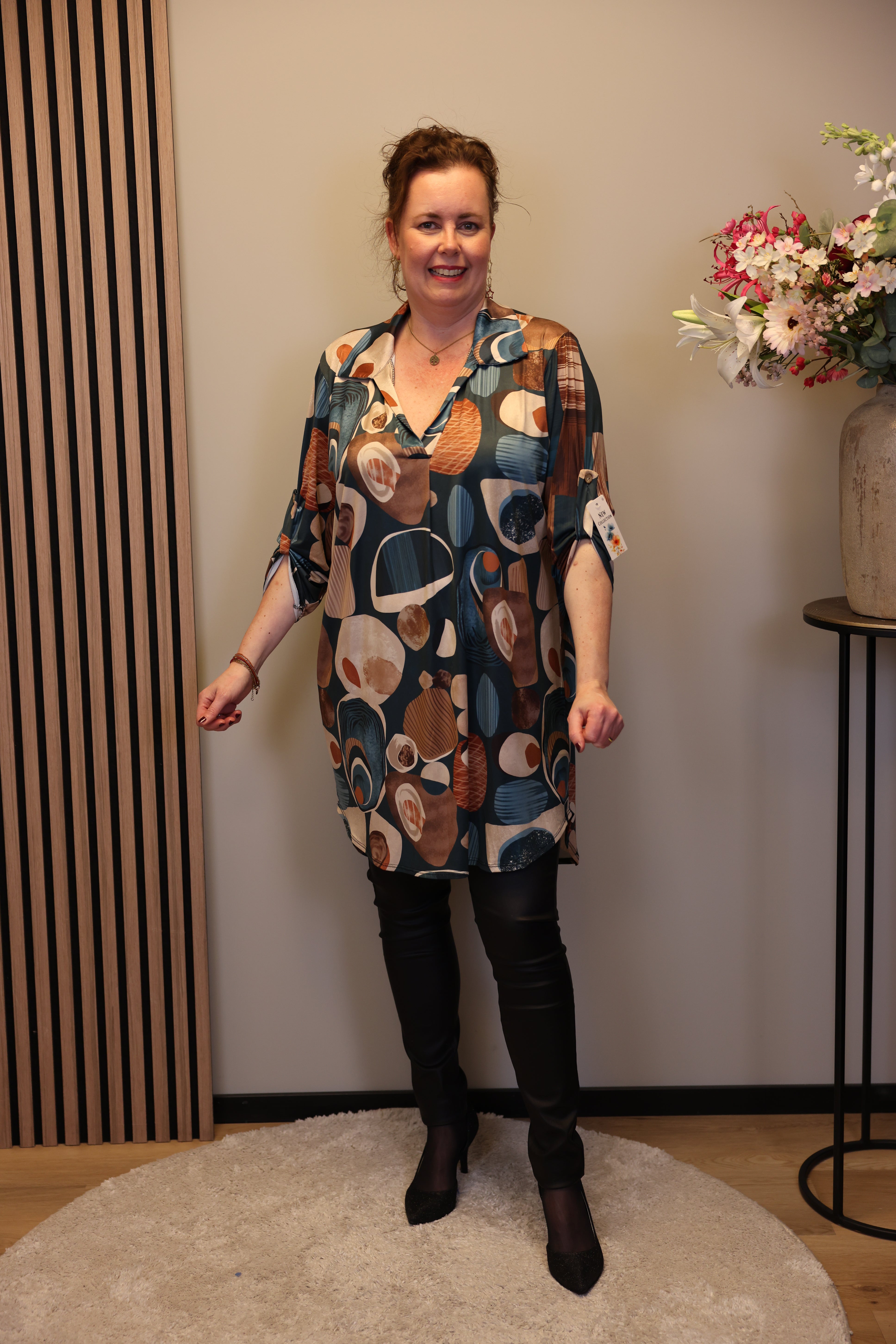 Lana | Blaue Bluse mit Kragen 38 bis 48