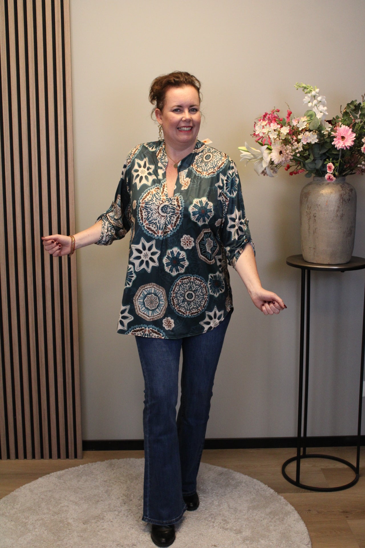 Sabine | Blouse aqua lange mouw 48 t/m 52