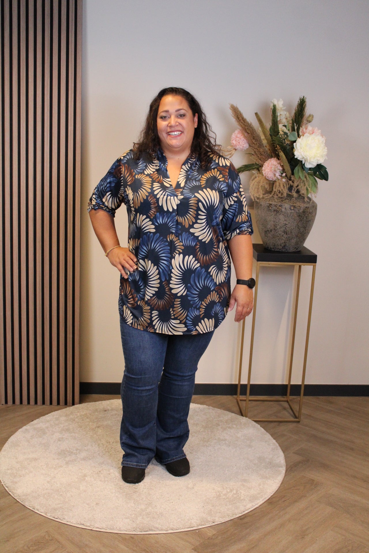 Margriet | Bluse blau lange Ärmel 48 bis 52