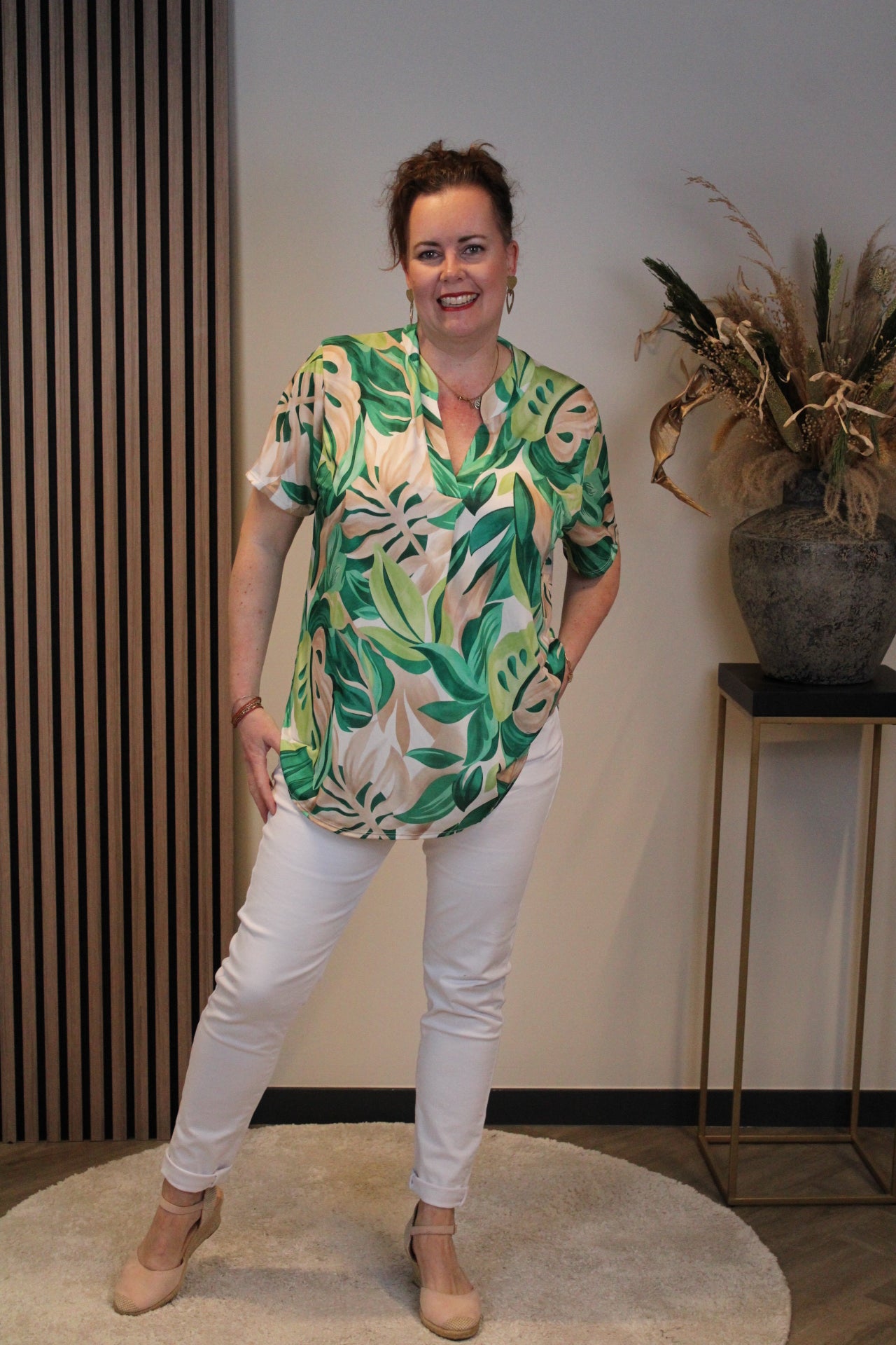 Chloe | Blouse groen korte mouw 38 t/m 48