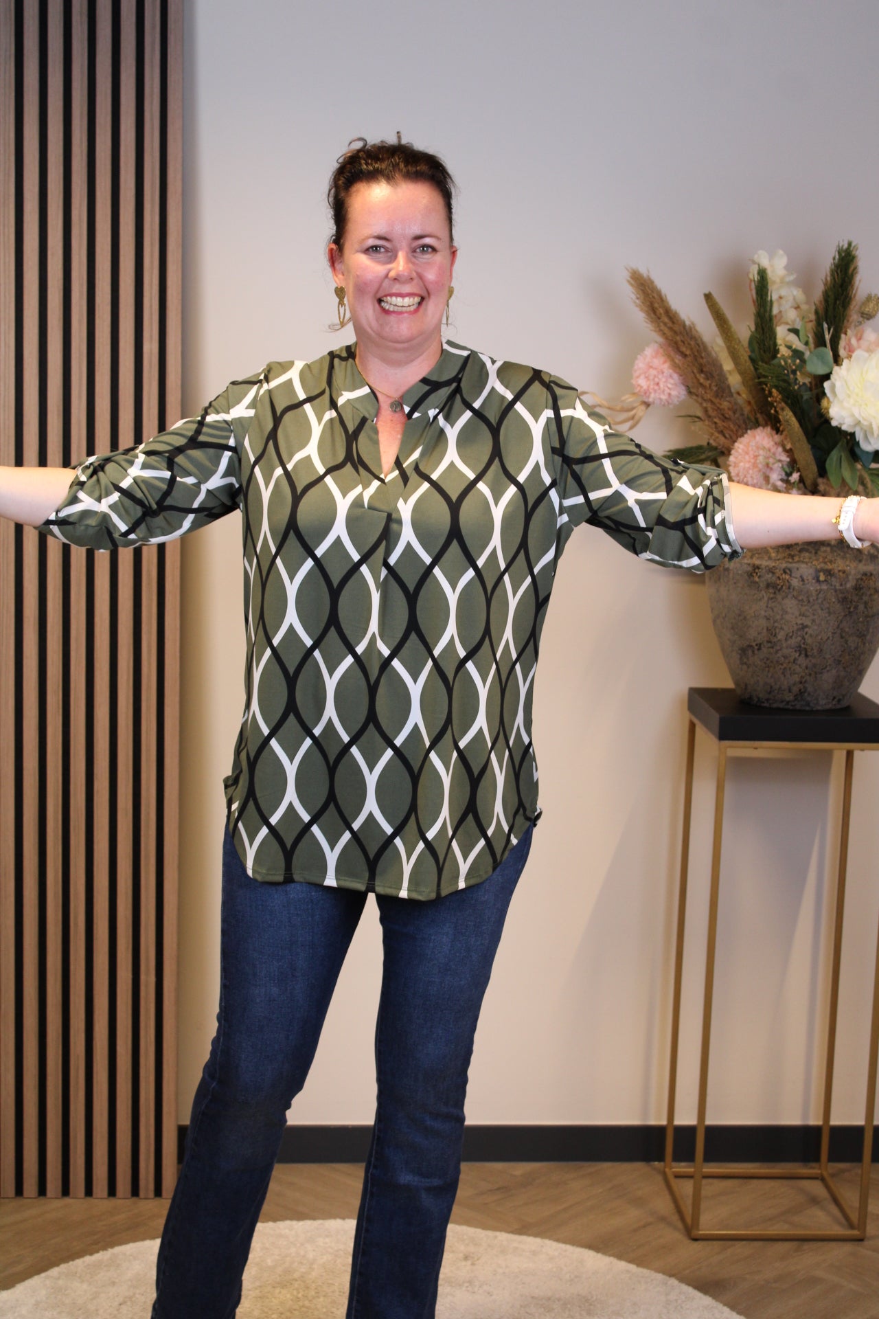 Hannah | Blouse groen lange mouw 52 t/m 58