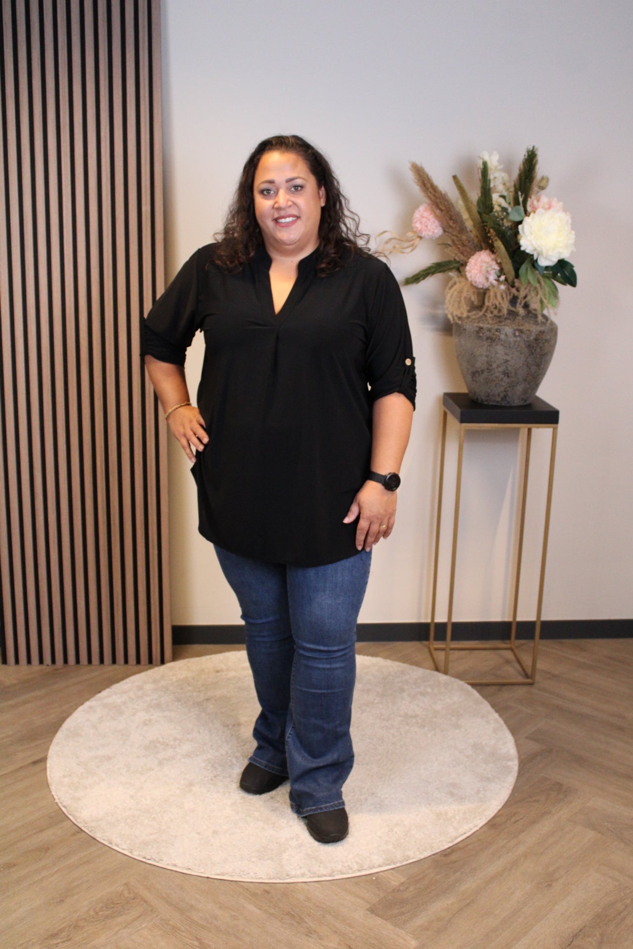 Mara | Schwarze Langarmbluse 48 bis 52