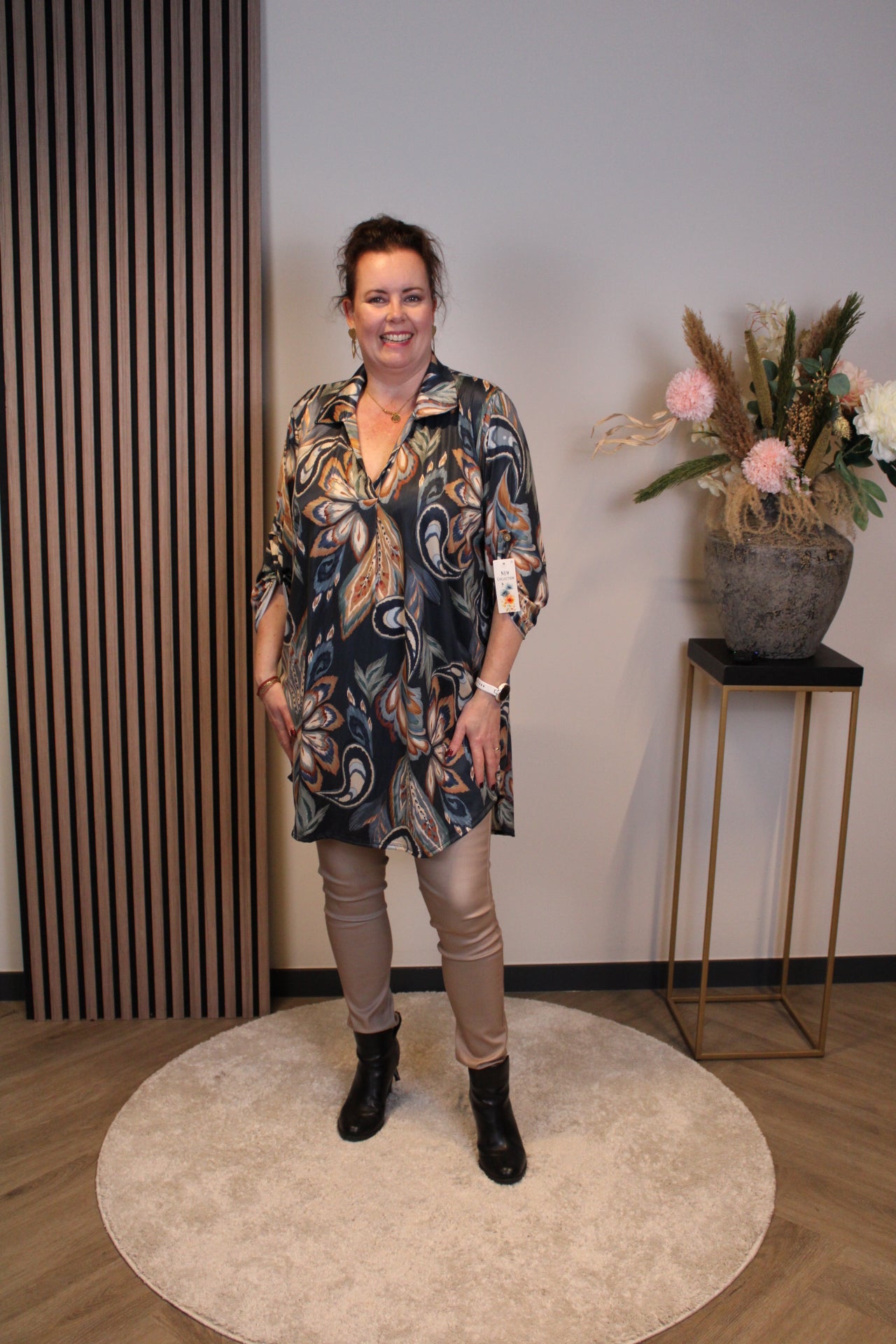 Lana | Blaue Bluse mit Kragen 38 bis 48