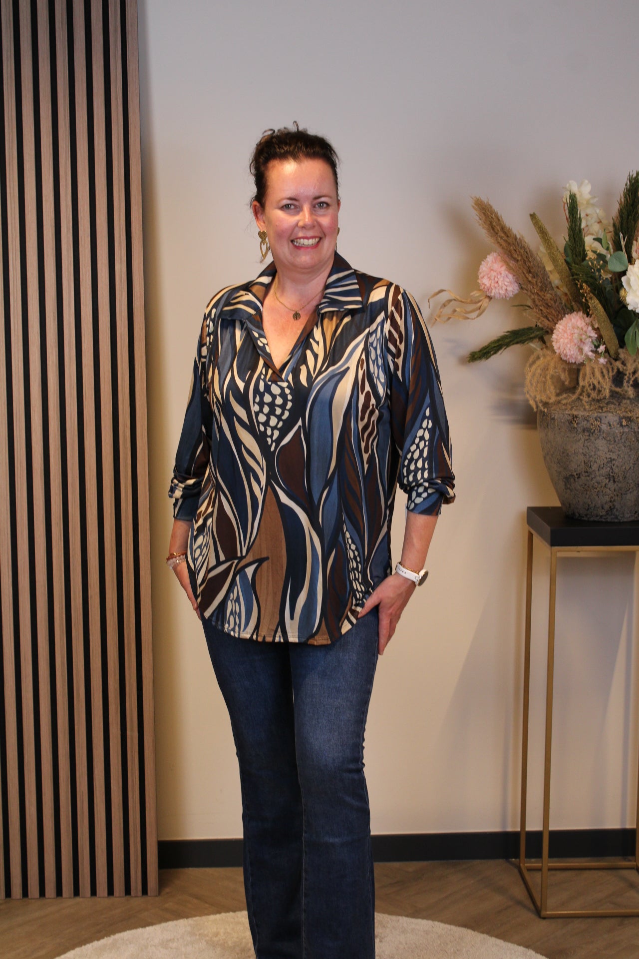 Mona | Bluse mit Kragen blau 48 bis 52