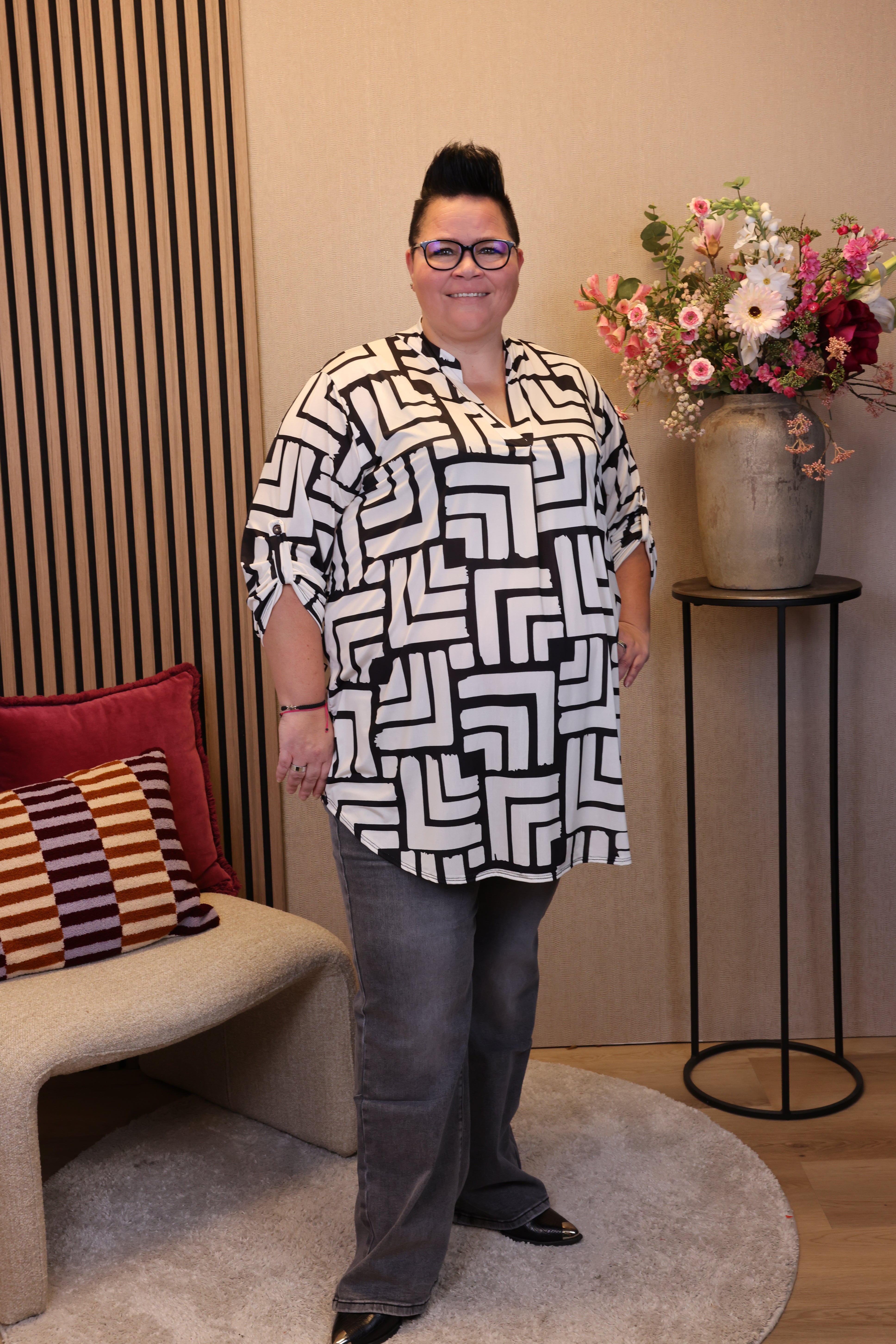 Dora | Bluse schwarz Langarm 52 bis 58