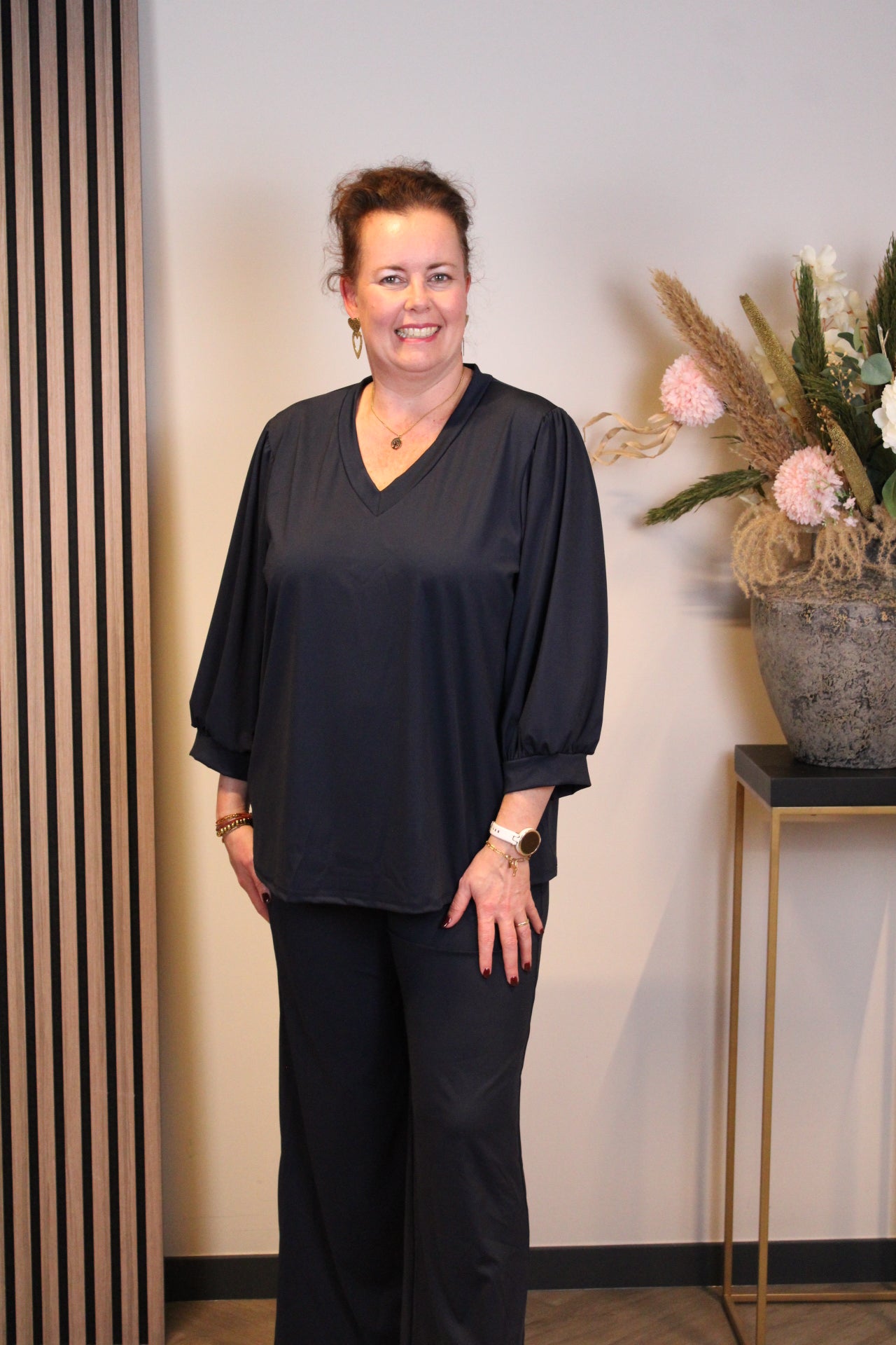 Dora | Bluse schwarz Langarm 52 bis 58