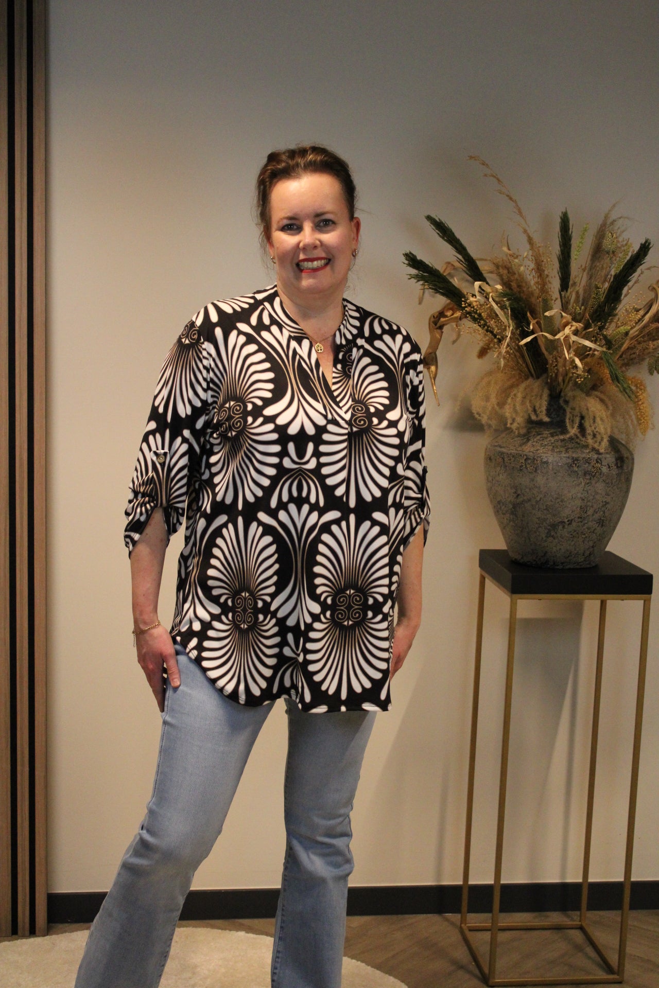 Dora | Bluse schwarz Langarm 52 bis 58