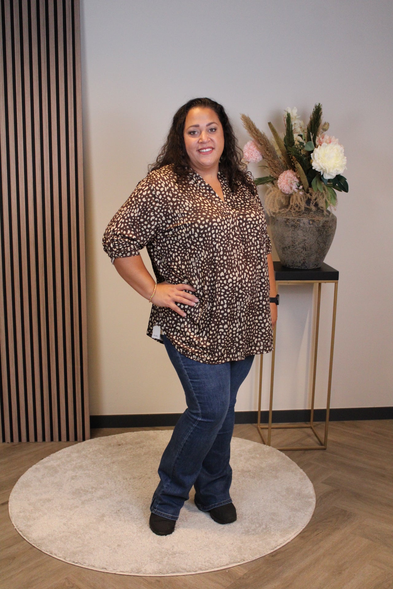 Frieda | Bluse braun Langarm 48 bis 52