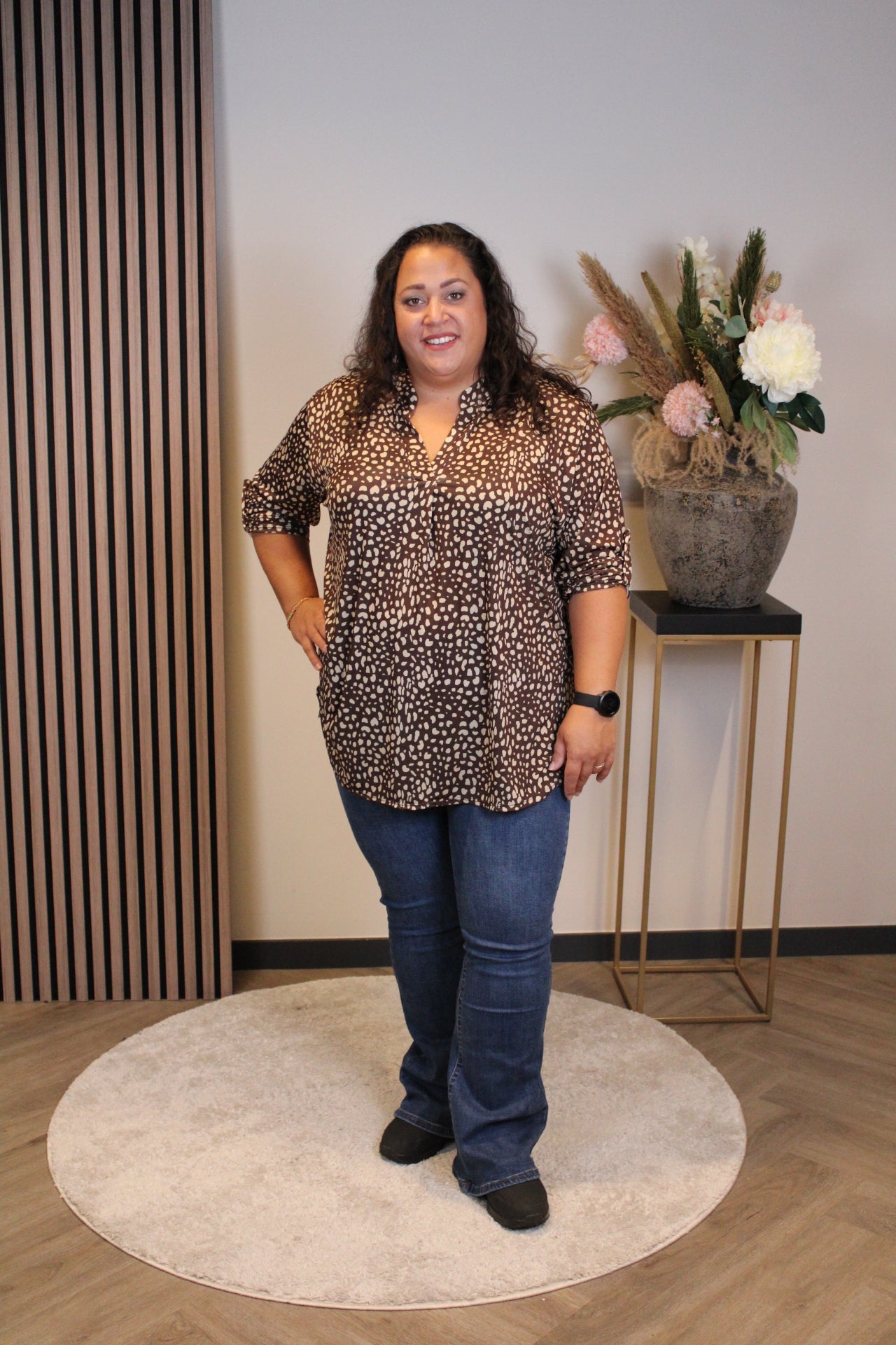 Frieda | Bluse braun Langarm 48 bis 52