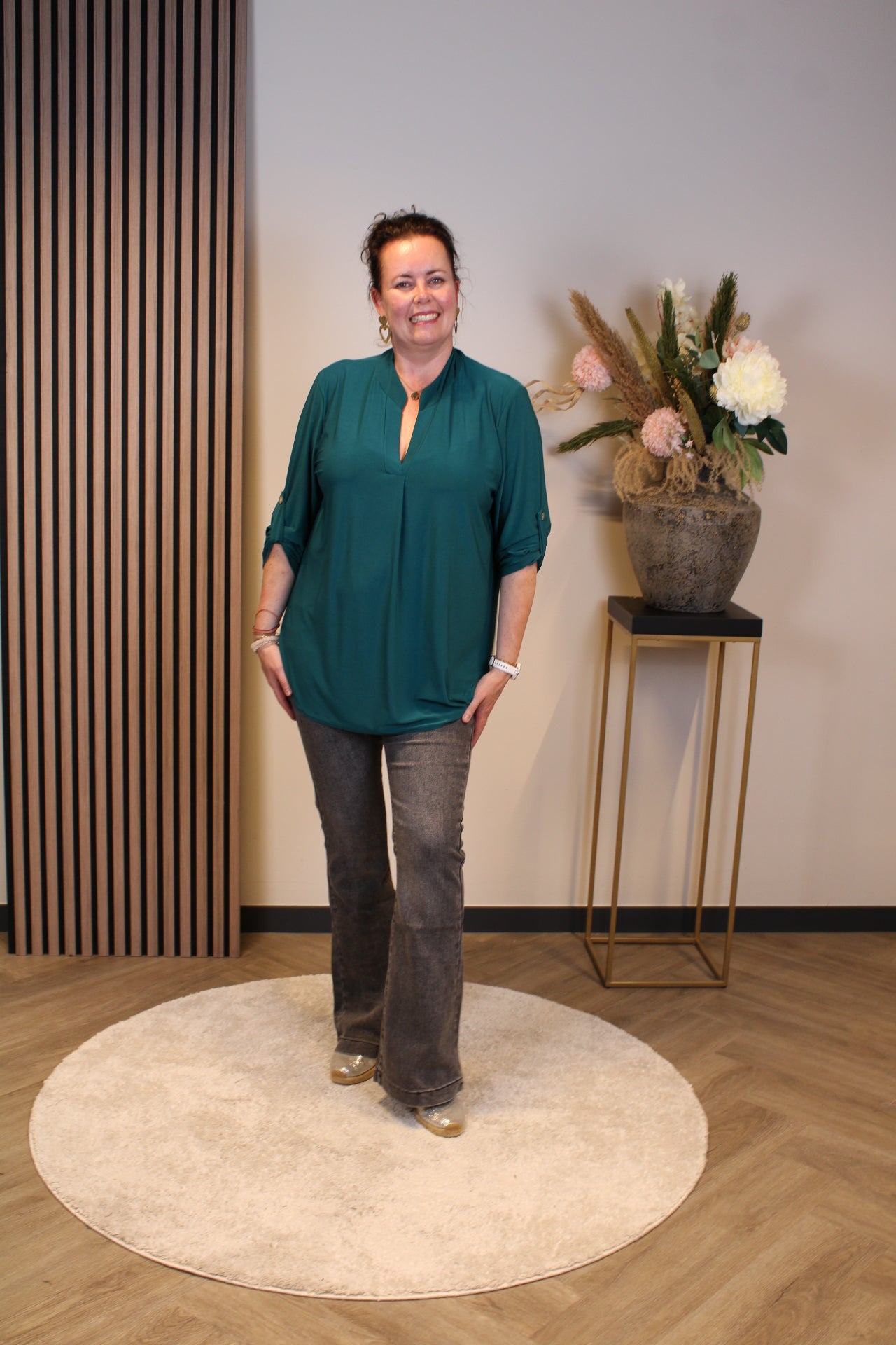 Mara | Blouse fles groen lange mouw 52 t/m 58