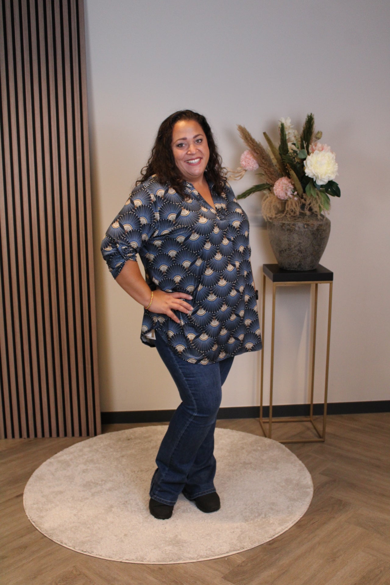 Dora | Bluse blau Langarm 48 bis 52