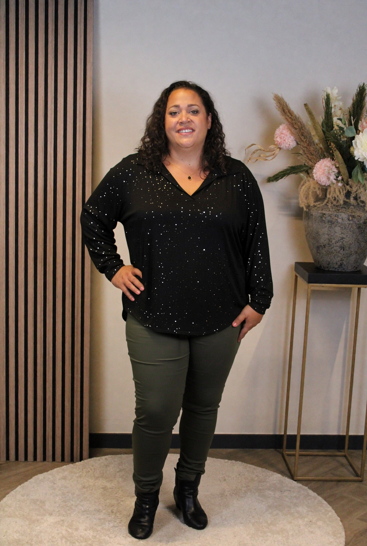 Dora | Bluse schwarz Langarm 52 bis 58