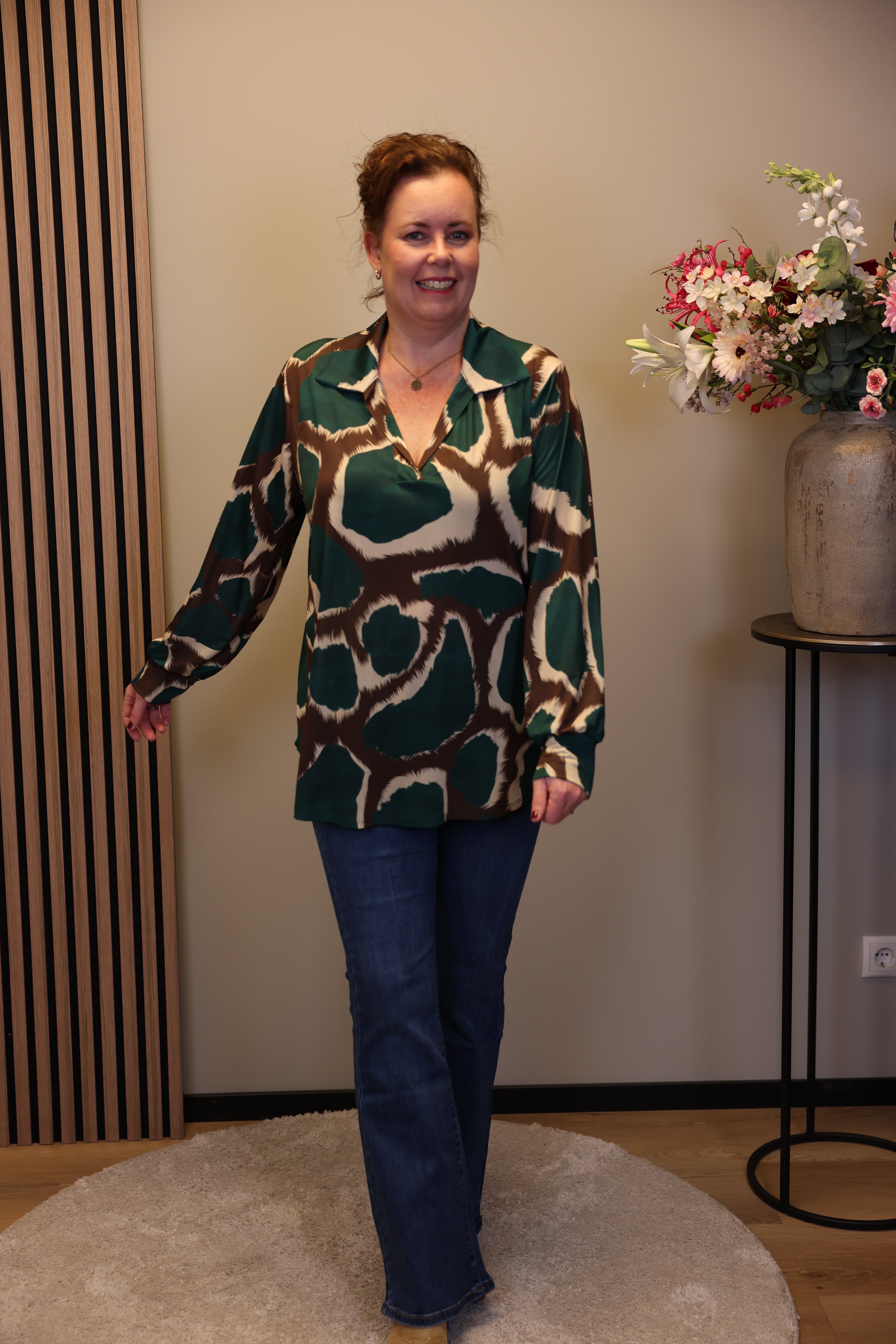 Laura | Blouse groen met kraagje 48 t/m 52
