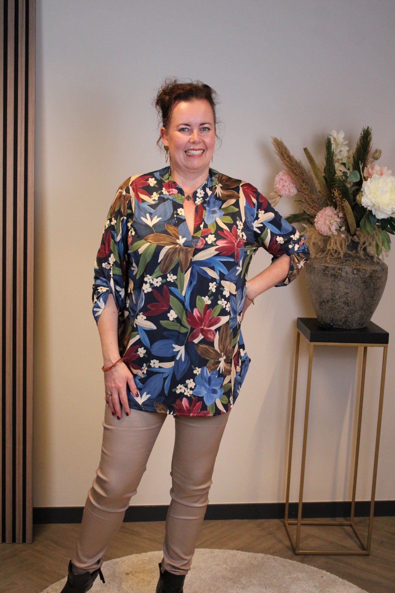 Margriet | Bluse blau lange Ärmel 48 bis 52