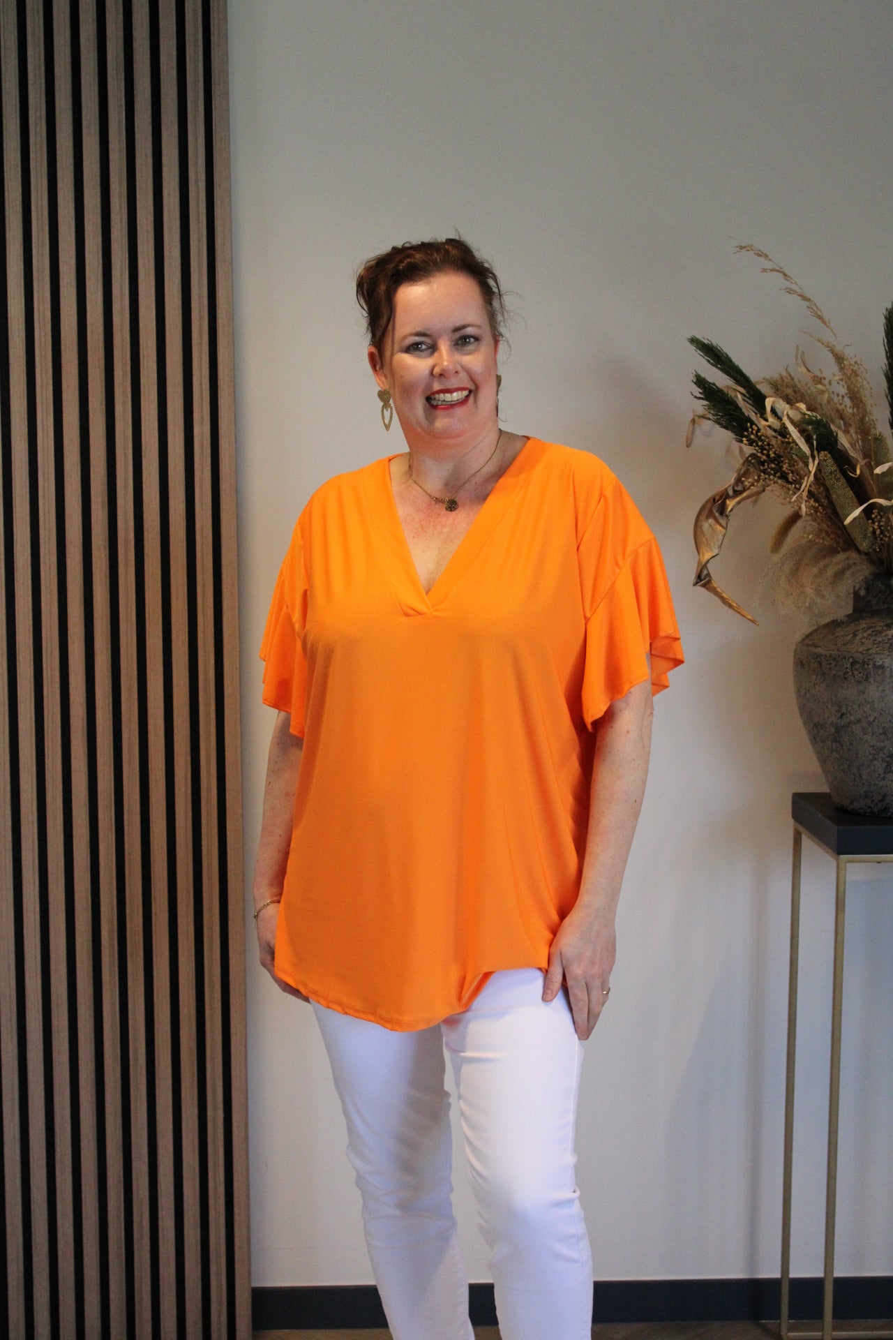 Mayra | Blouse korte mouw oranje 40 t/m 48