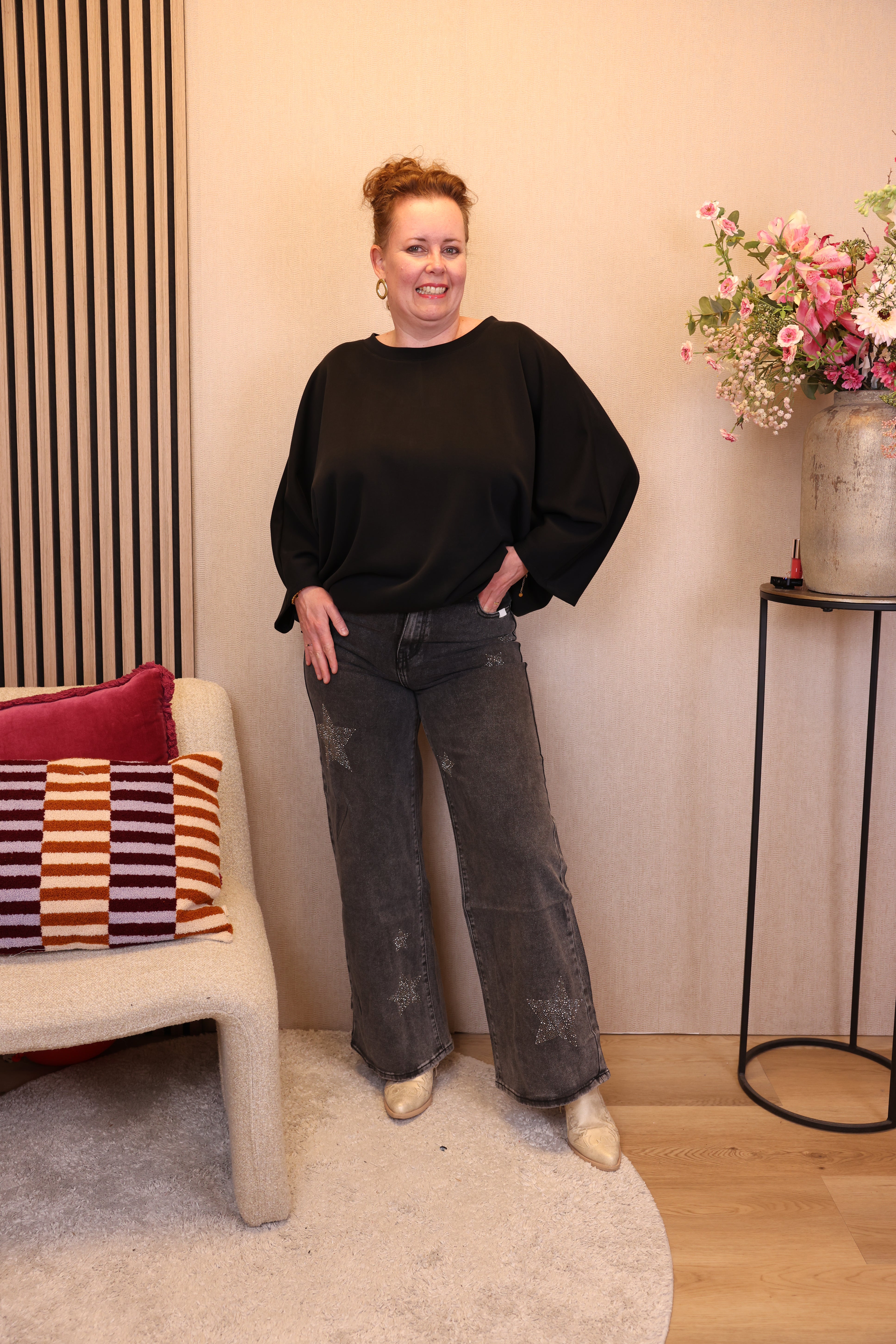 Dora | Bluse schwarz Langarm 52 bis 58