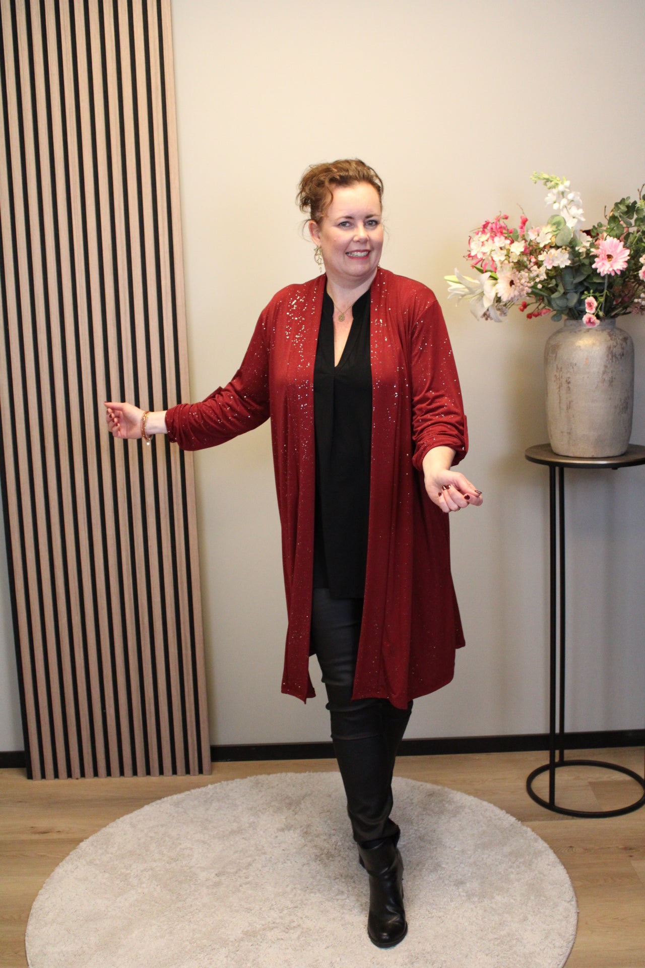 Lauren glitter | Dun vestje lang bordeaux 48 t/m 52