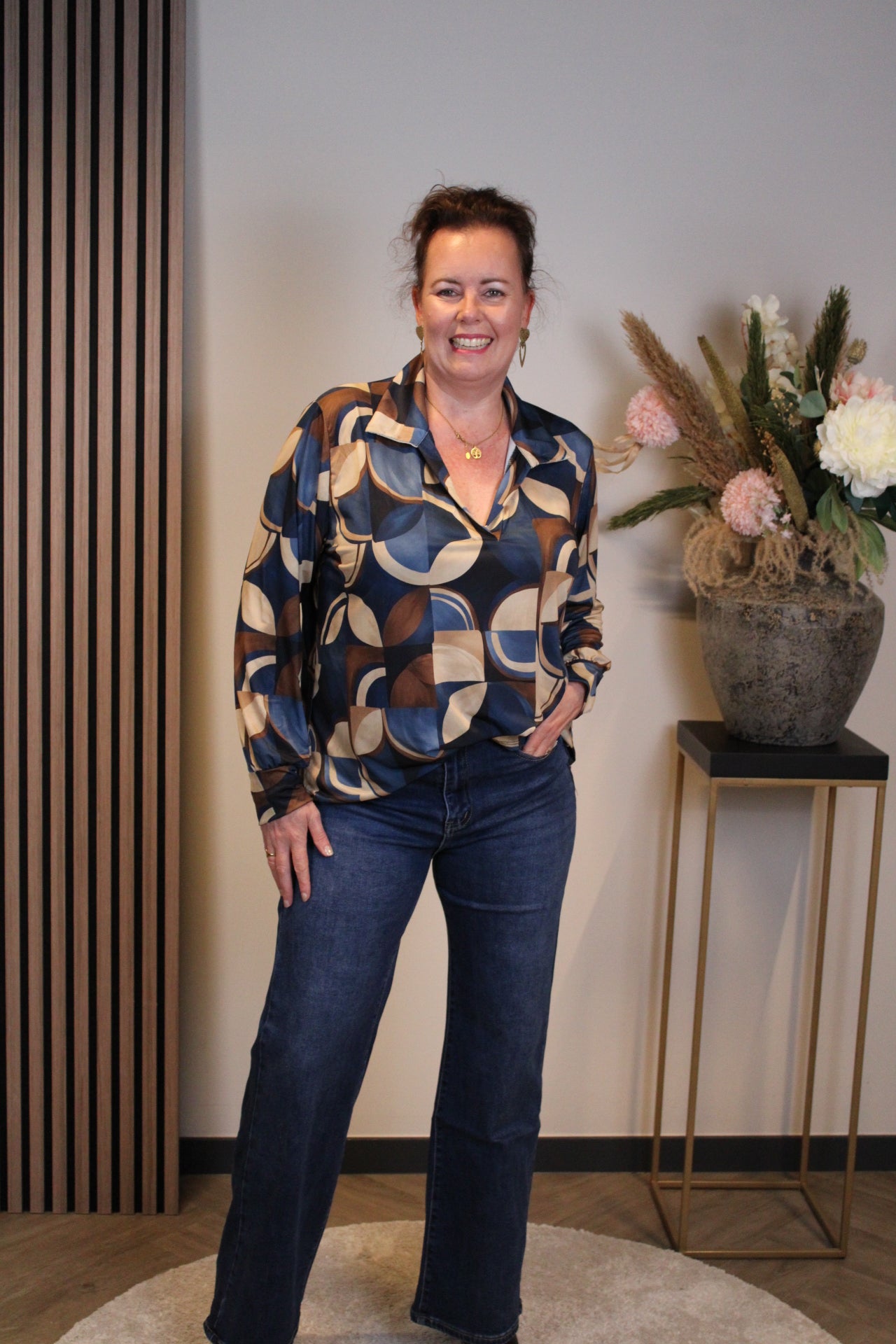 Lana | Blaue Bluse mit Kragen 38 bis 48