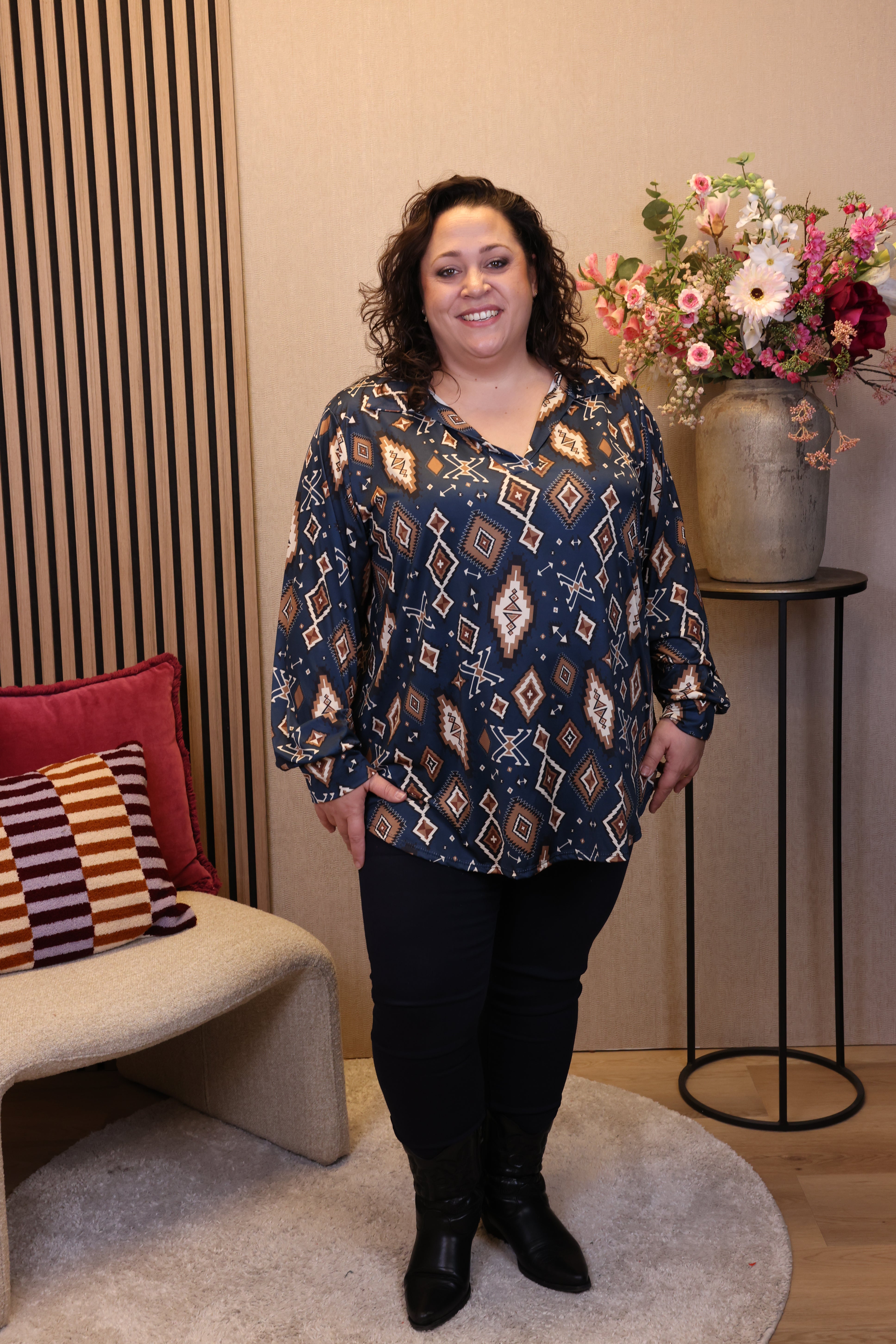 Dora | Bluse schwarz Langarm 52 bis 58