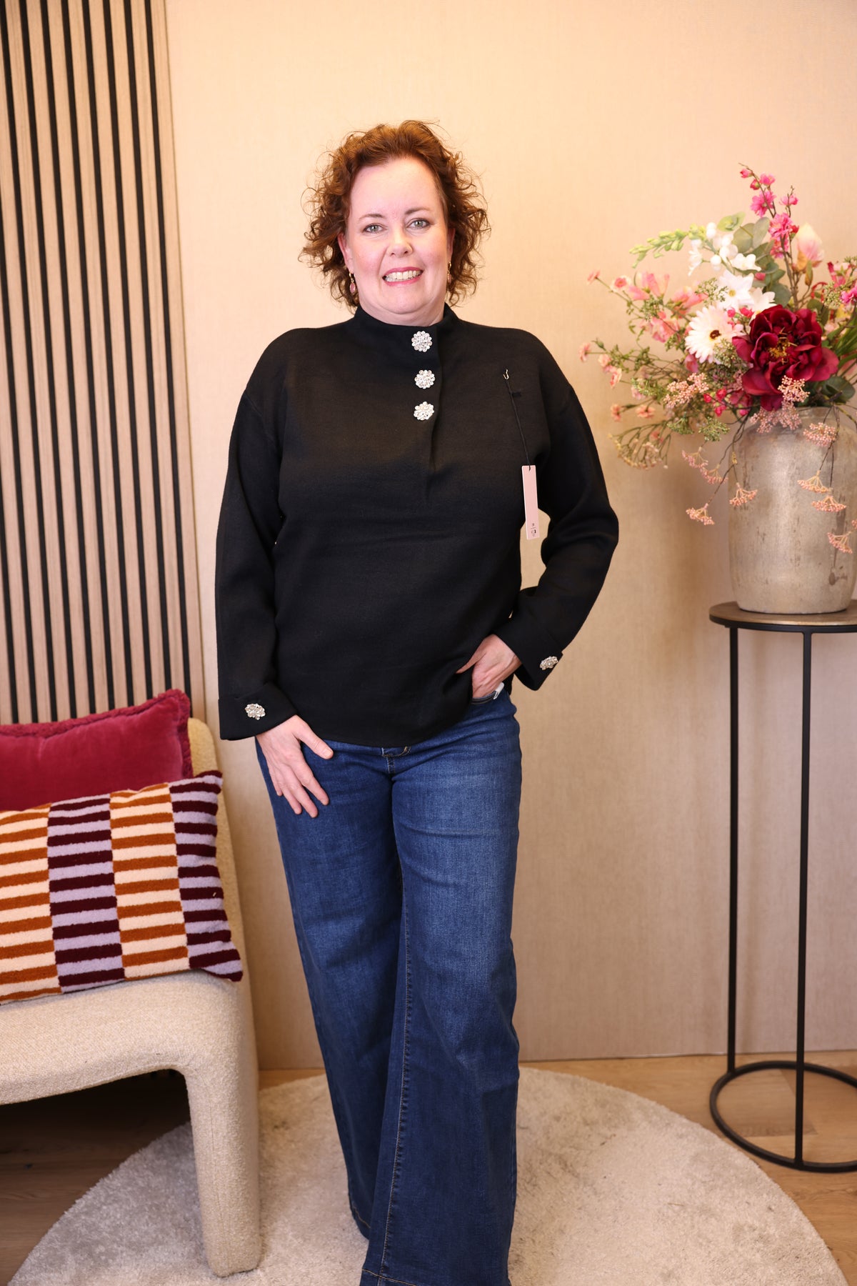 Dora | Bluse schwarz Langarm 52 bis 58