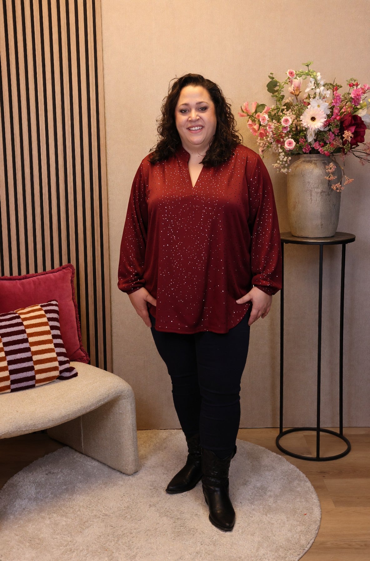 Dora | Bluse schwarz Langarm 52 bis 58