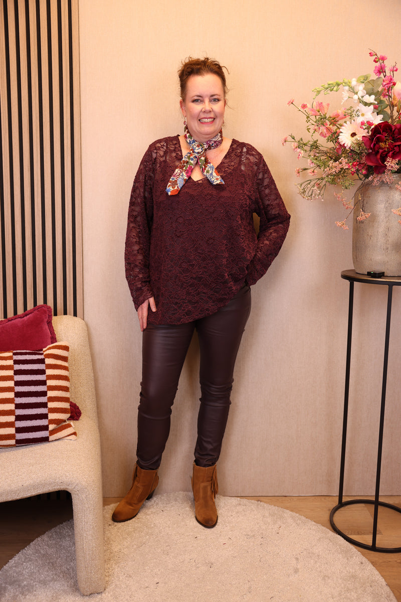 Nadine | Kanten top bordeaux 40 - 52