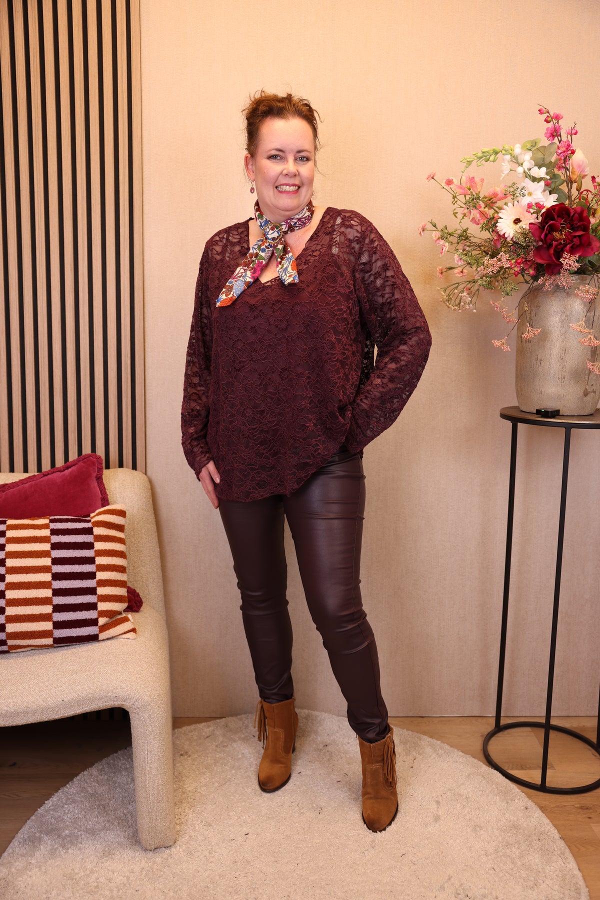 Nadine | Kanten top bordeaux 40 - 52