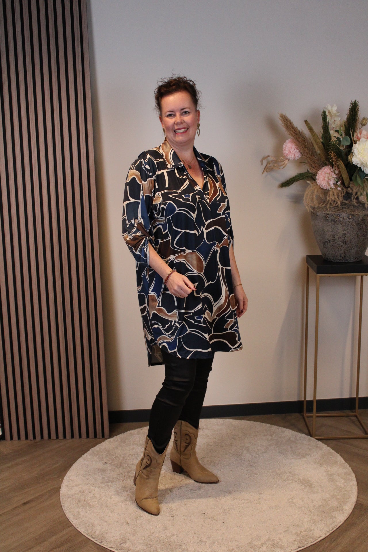 Lana | Blaue Bluse mit Kragen 38 bis 48