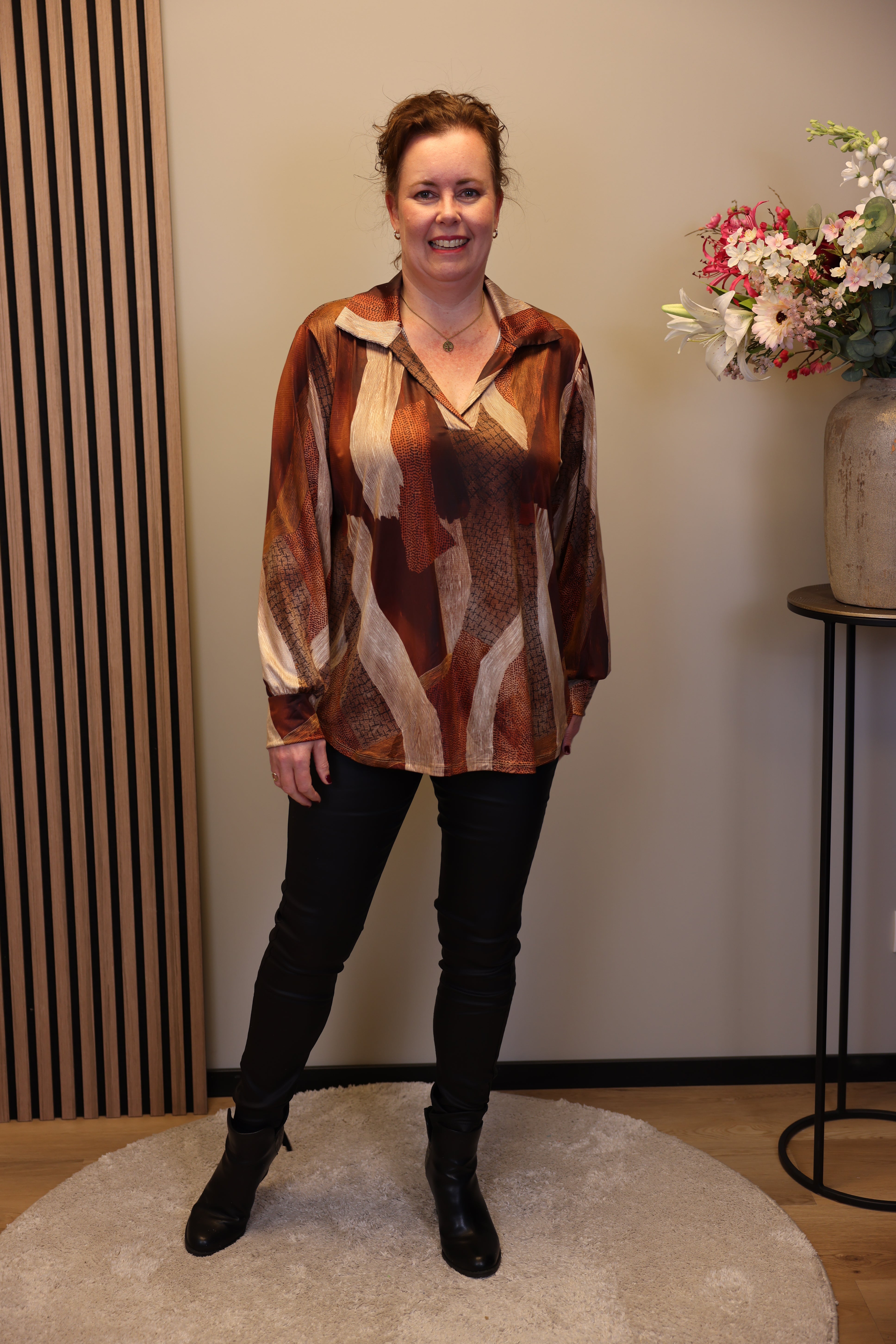 Tara | Blouse roest met kraagje 38 t/m 48