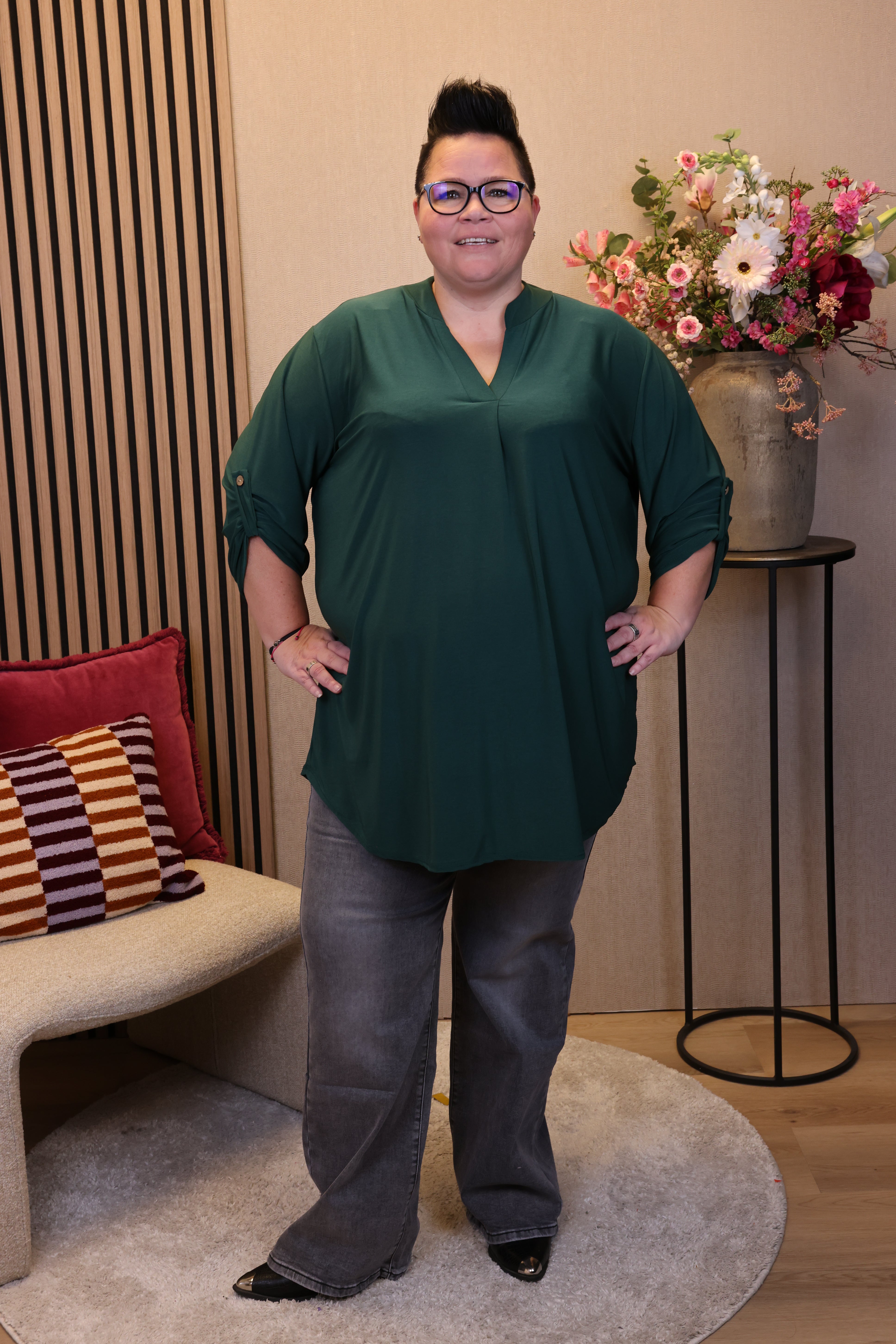 Dora | Bluse schwarz Langarm 52 bis 58