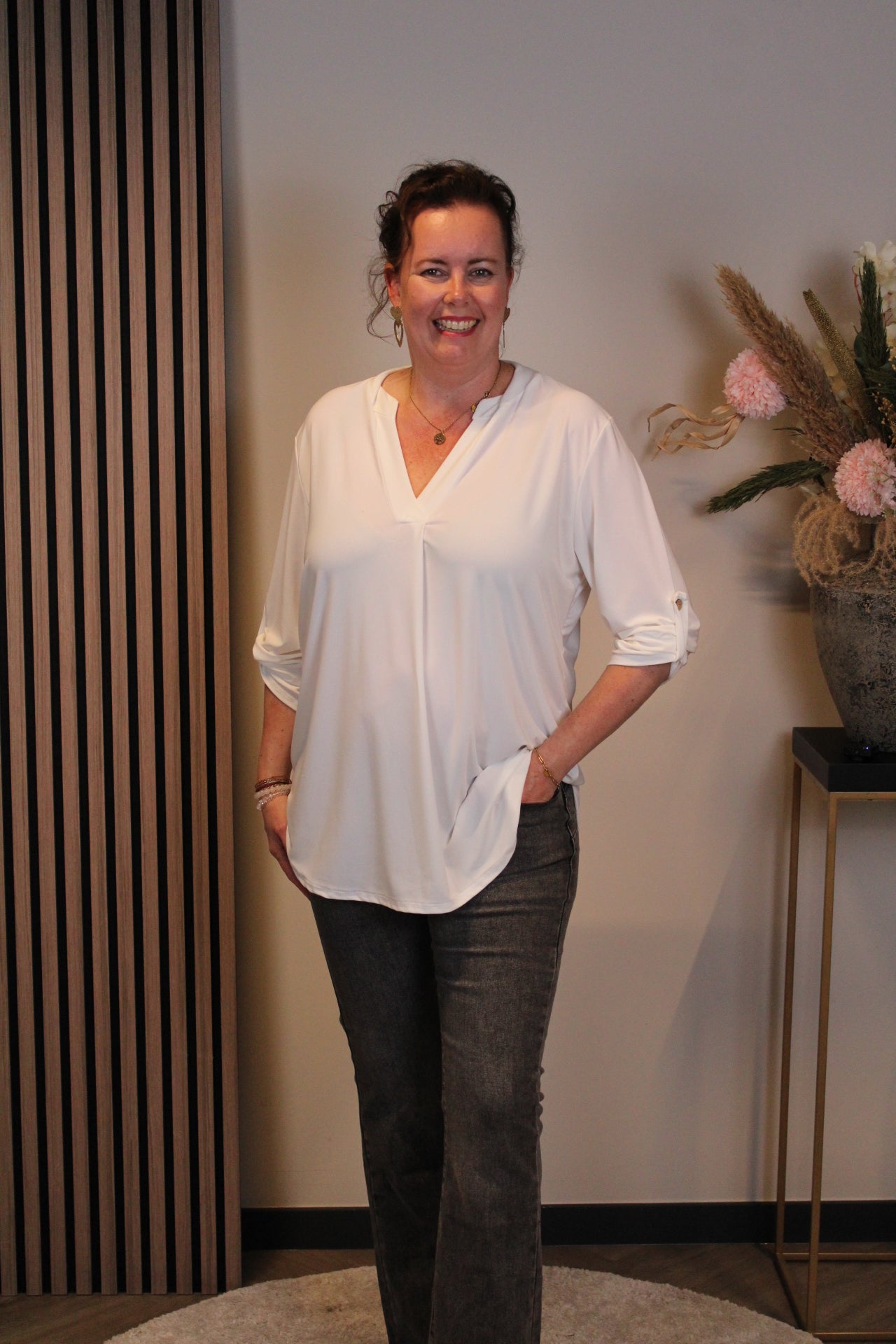 Mara | Bluse weiß Langarm 38 bis 48