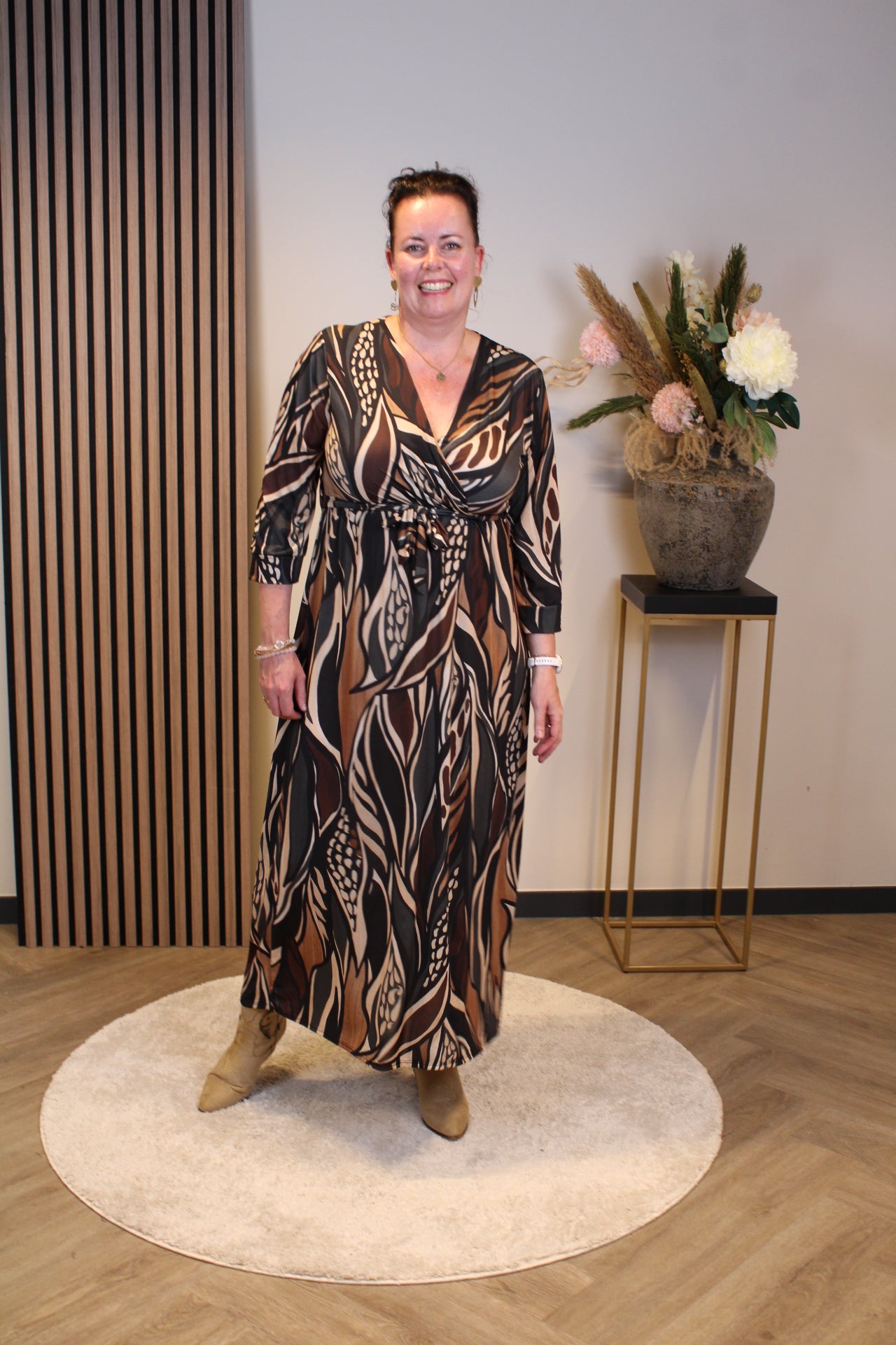 Marise | Jurk bruin lange mouw 38 t/m 48