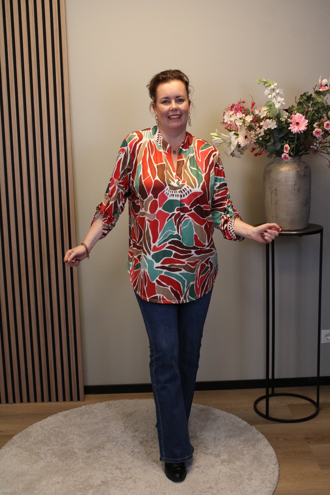 Margriet | Bluse blau lange Ärmel 48 bis 52