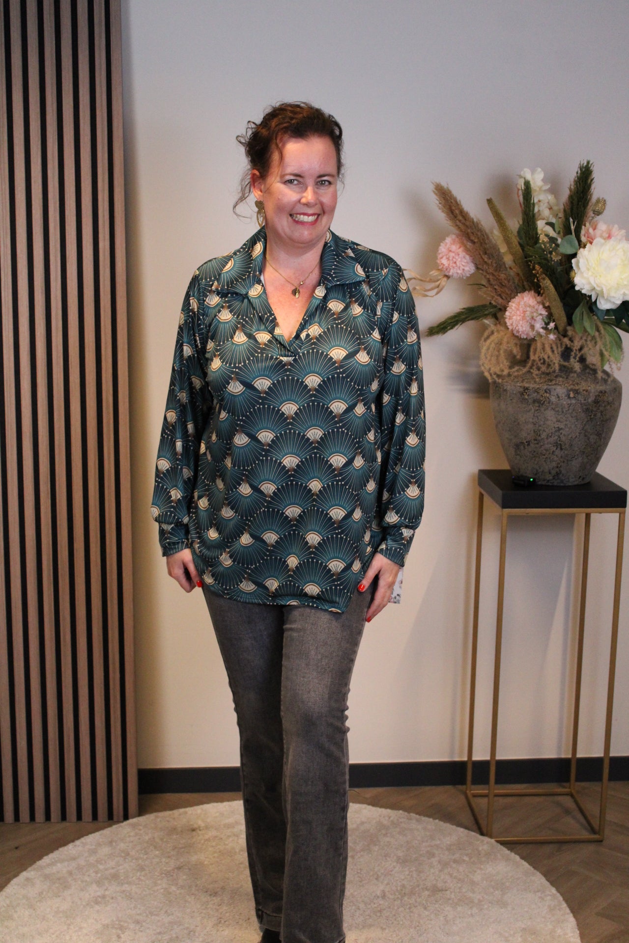 Cora | Aqua Bluse mit Kragen 38 bis 48